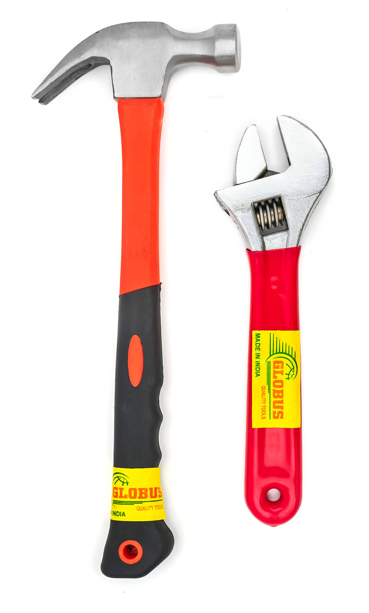     			Globus 1619-Curved Claw Hammer with FIBER GLASS Handle and Rubber SHOCK PROOF Grip (0.40 kg)& ADJUSTABLE WRENCH/SPANNER WITH PVC DIP SLEEVE (8 INCH/200MM).Professional & home use plumbing tools.