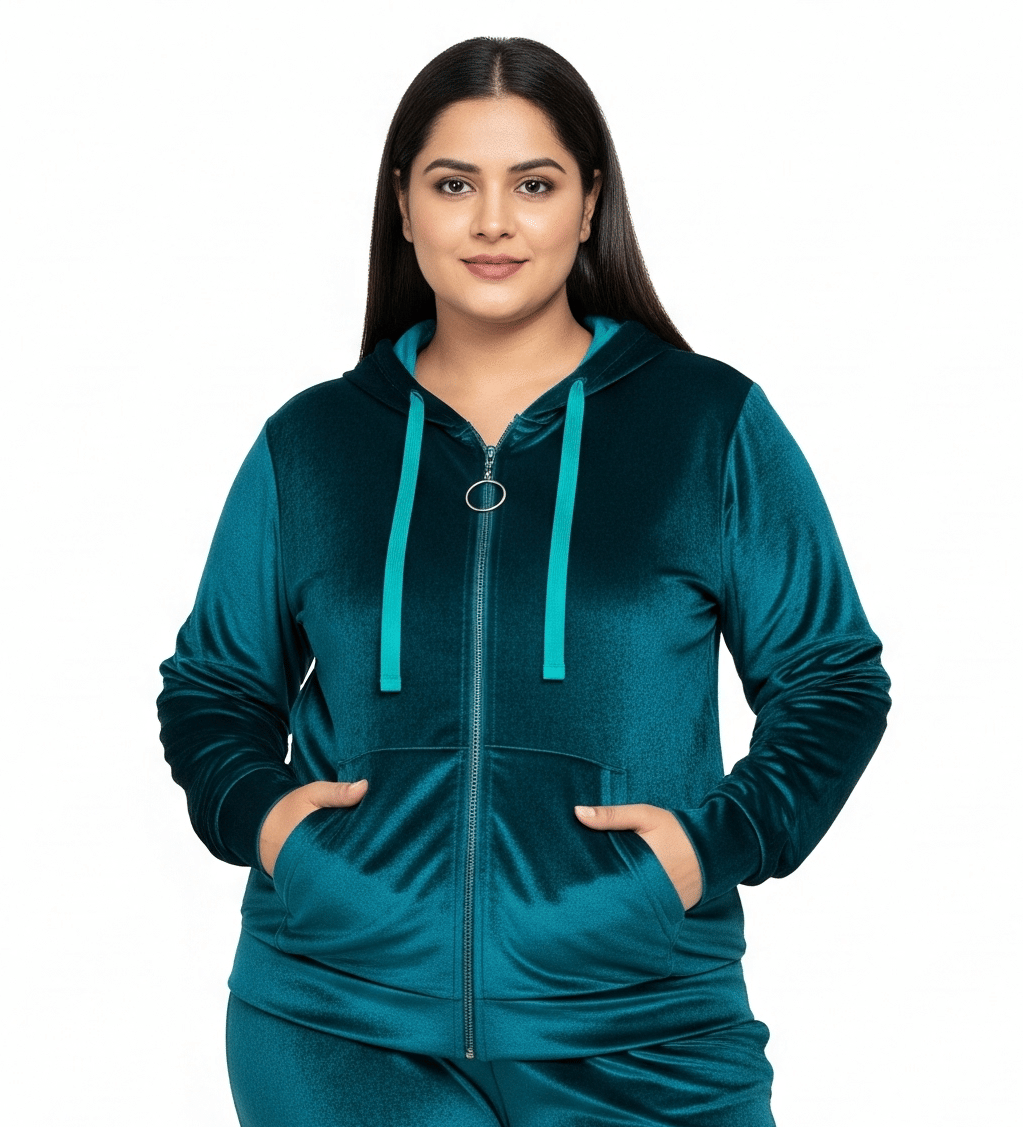 HeteShe - Velvet Blue Hooded Jackets Pack of 1 HeteShe - Velvet Blue Hooded Jackets Pack of 1