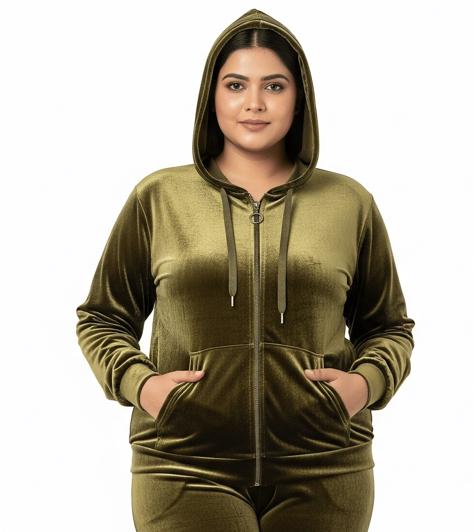     			HeteShe - Velvet Khaki Hooded Jackets Pack of 1