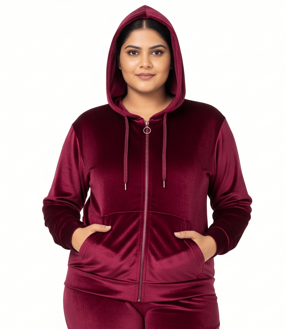     			HeteShe - Velvet Maroon Hooded Jackets Pack of 1