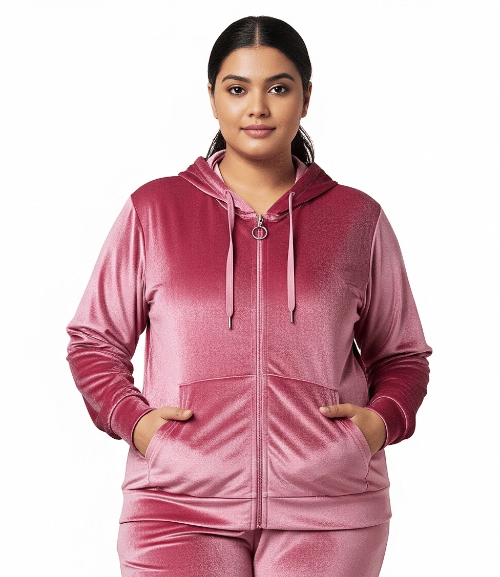     			HeteShe - Velvet Pink Hooded Jackets Pack of 1