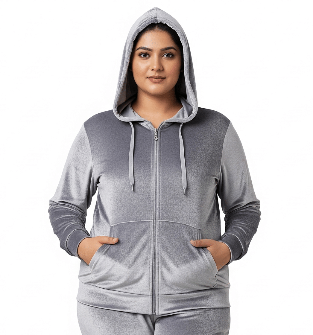     			HeteShe - Velvet Silver Hooded Jackets Pack of 1