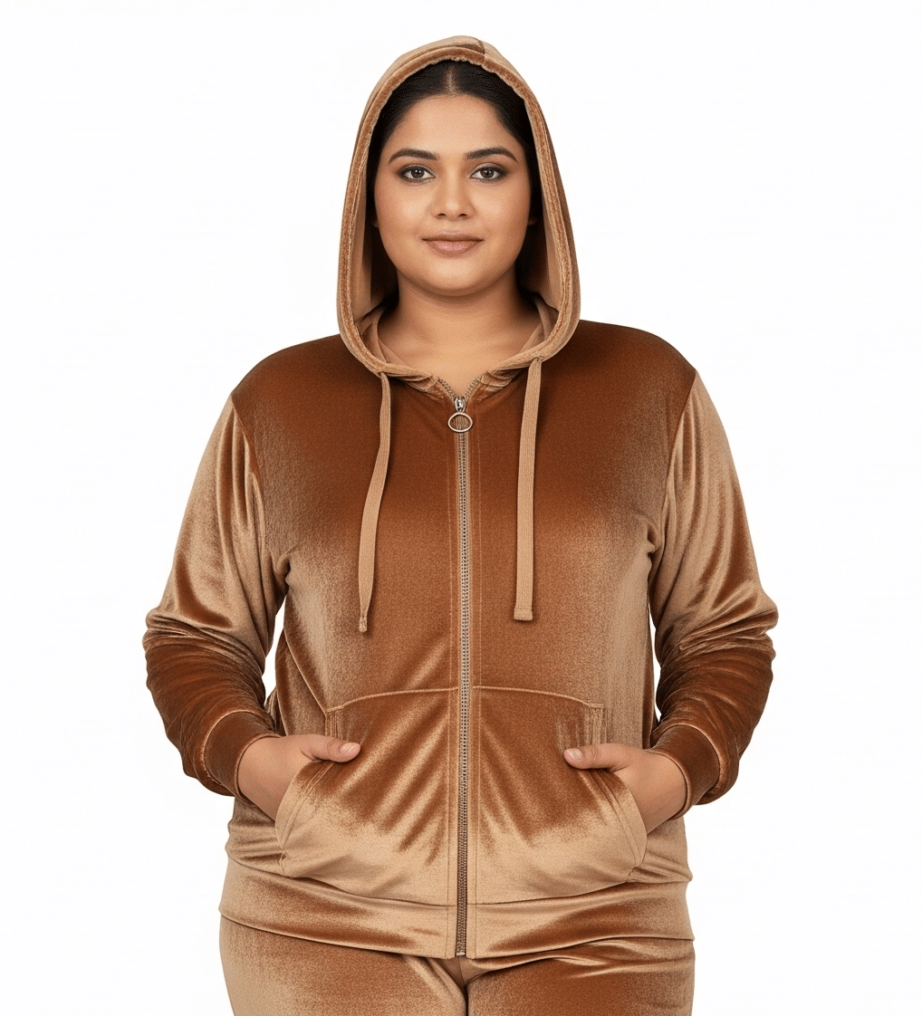     			HeteShe - Velvet Tan Hooded Jackets Pack of 1