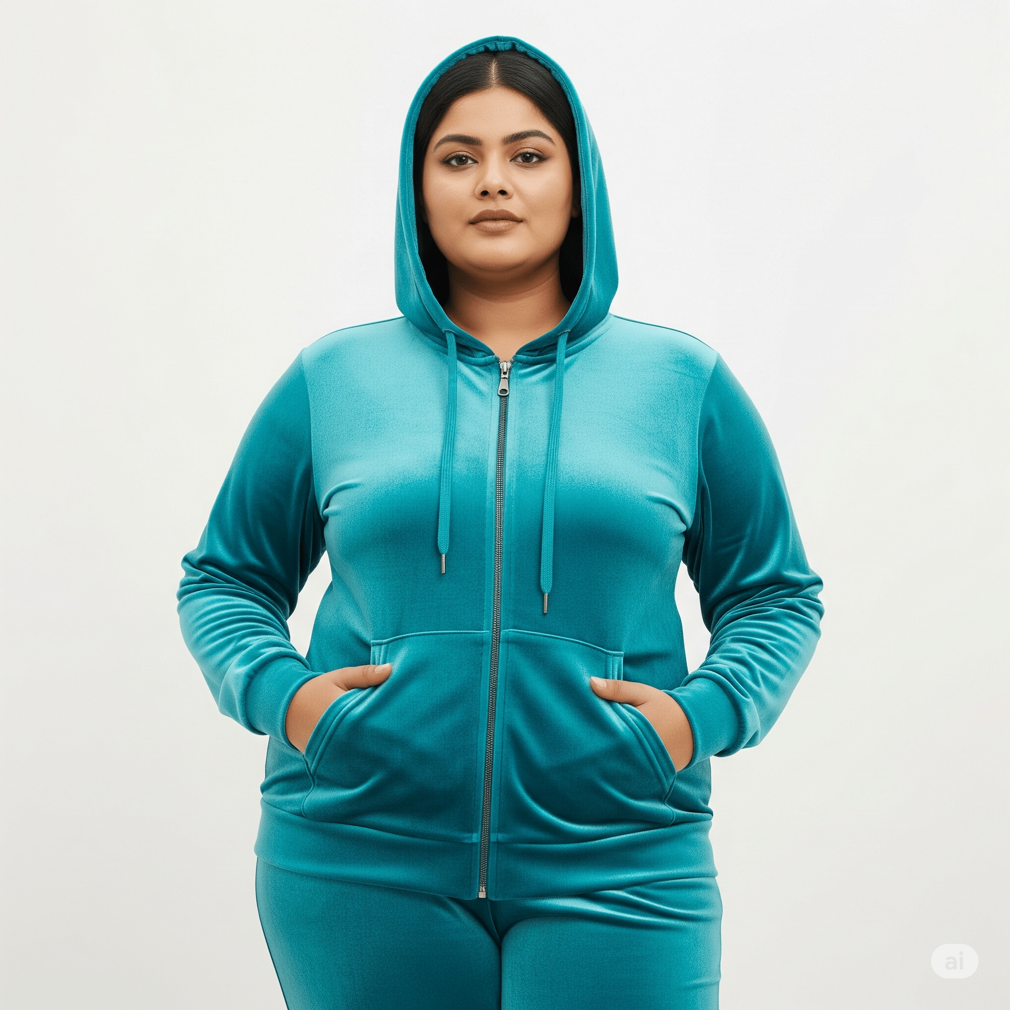     			HeteShe - Velvet Turquoise Hooded Jackets Pack of 1