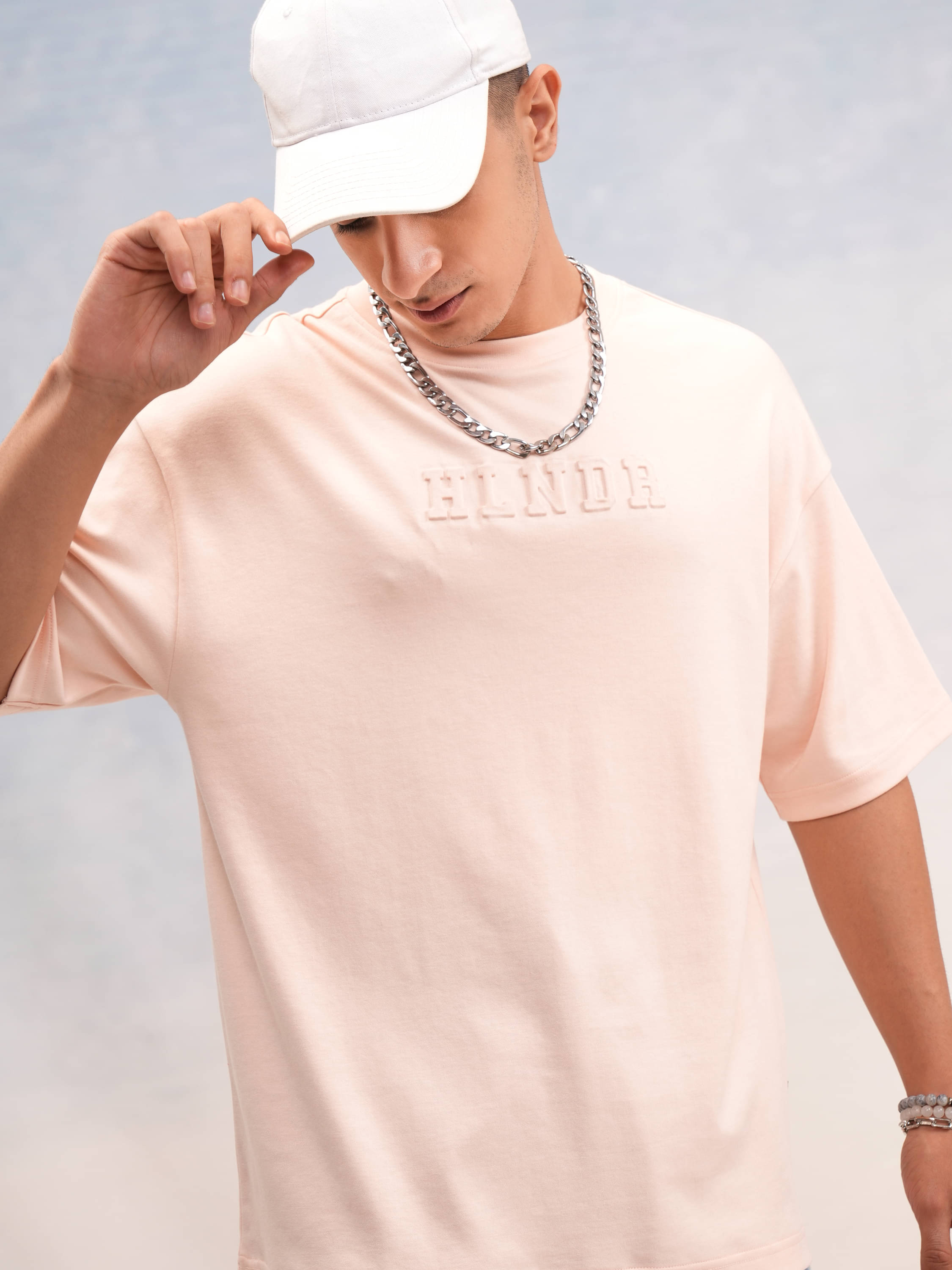     			Highlander Men Cotton Blend Oversized Fit Printed T-Shirt ( Peach )