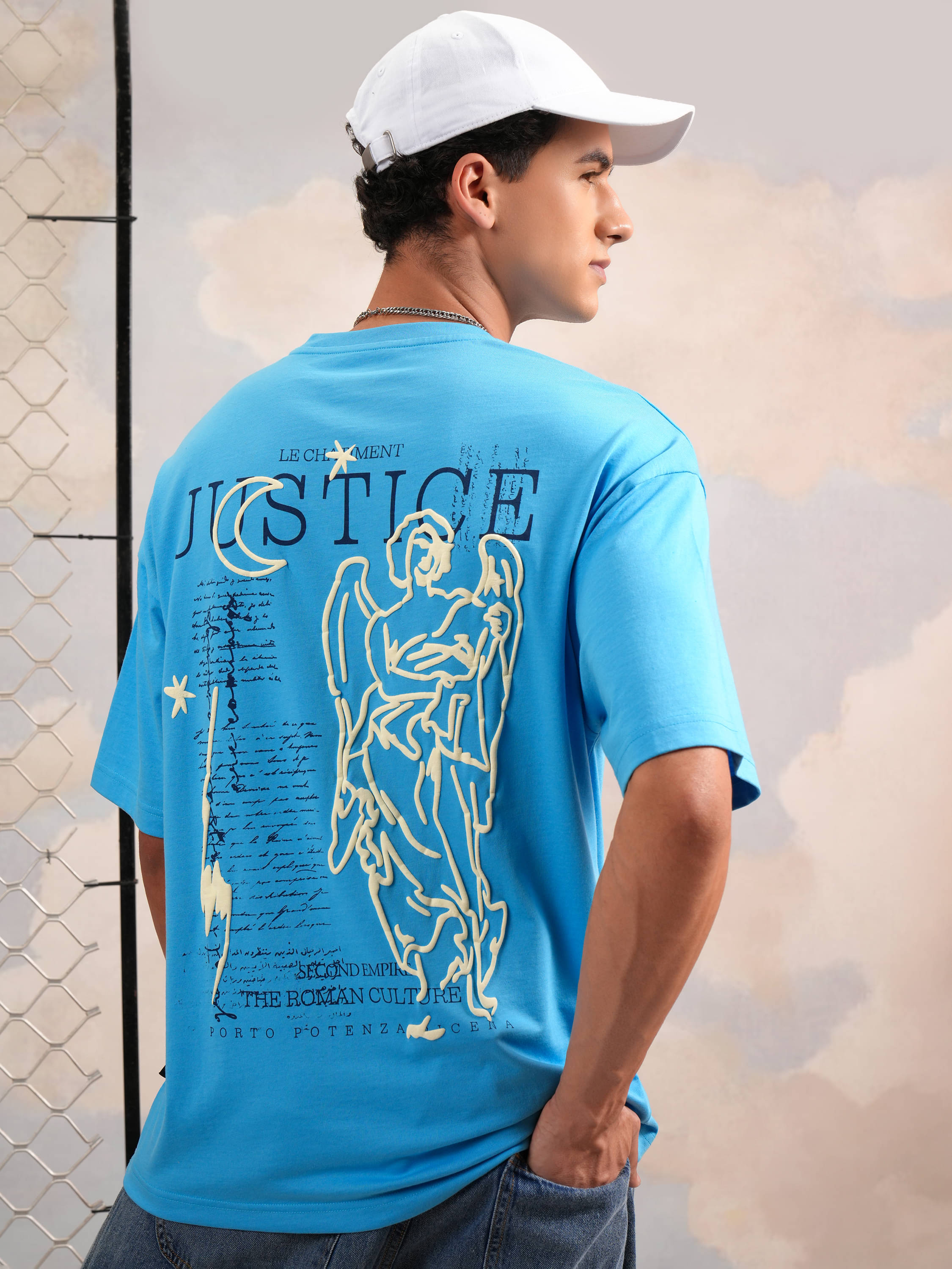     			Highlander Men Cotton Blend Oversized Fit Printed T-Shirt ( Blue )