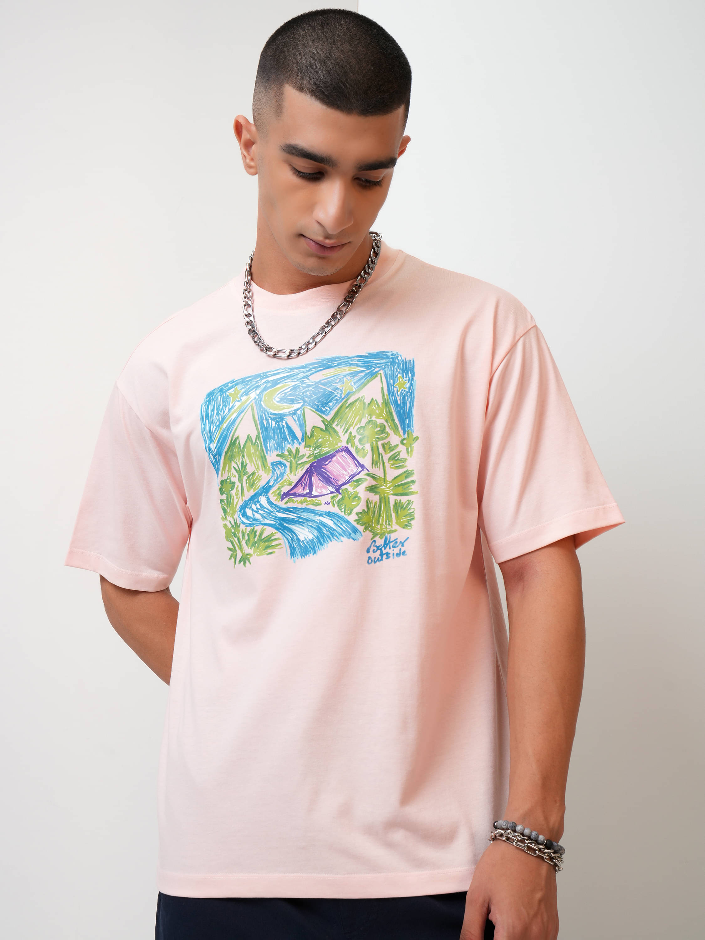 Highlander Men Cotton Blend Relaxed Fit Solid T-Shirt ( Peach )     			Highlander Men Cotton Blend Relaxed Fit Solid T-Shirt ( Peach )