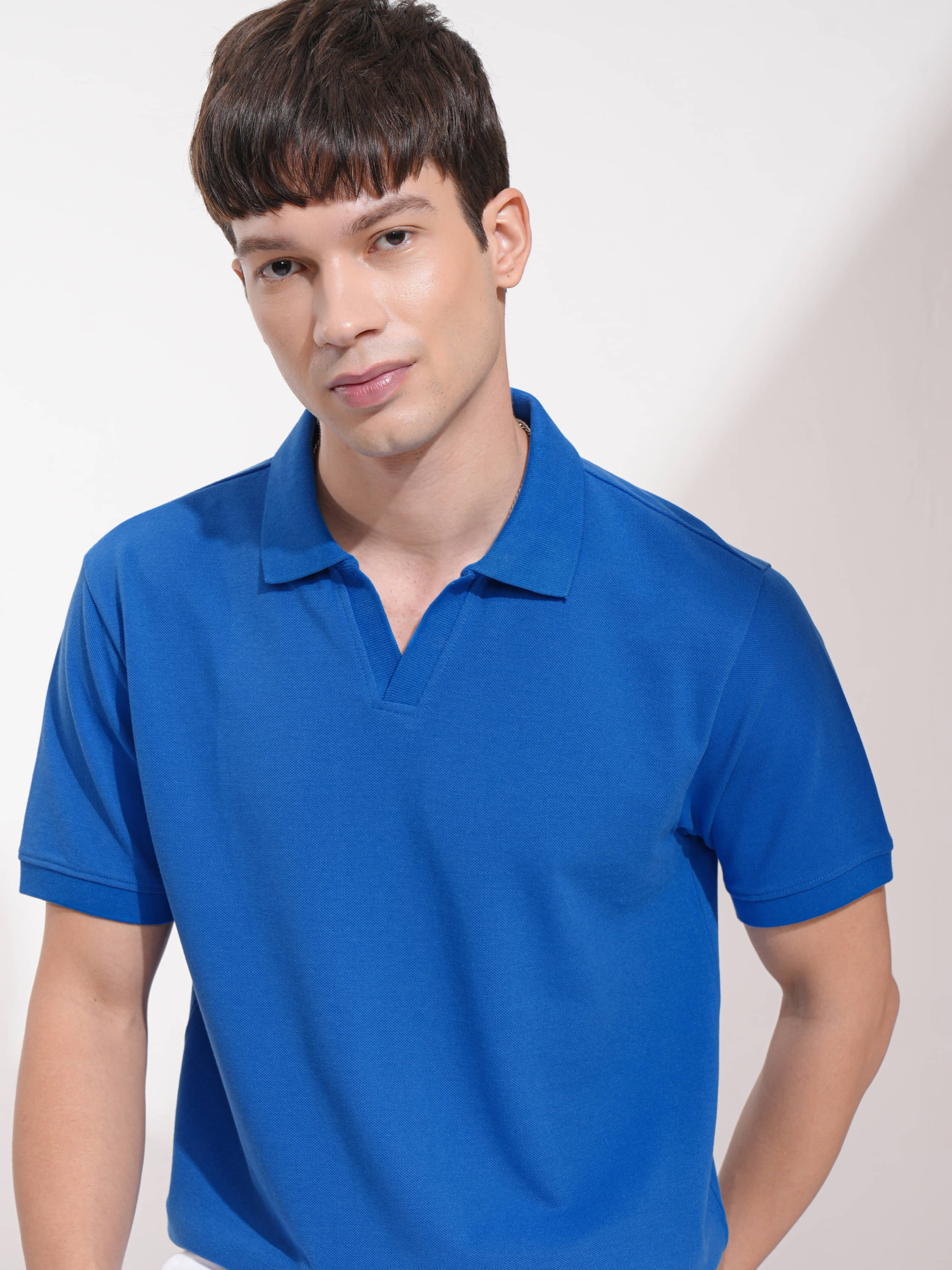     			Highlander Men Cotton Blend Relaxed Fit Self Design Polo T Shirt ( Blue )