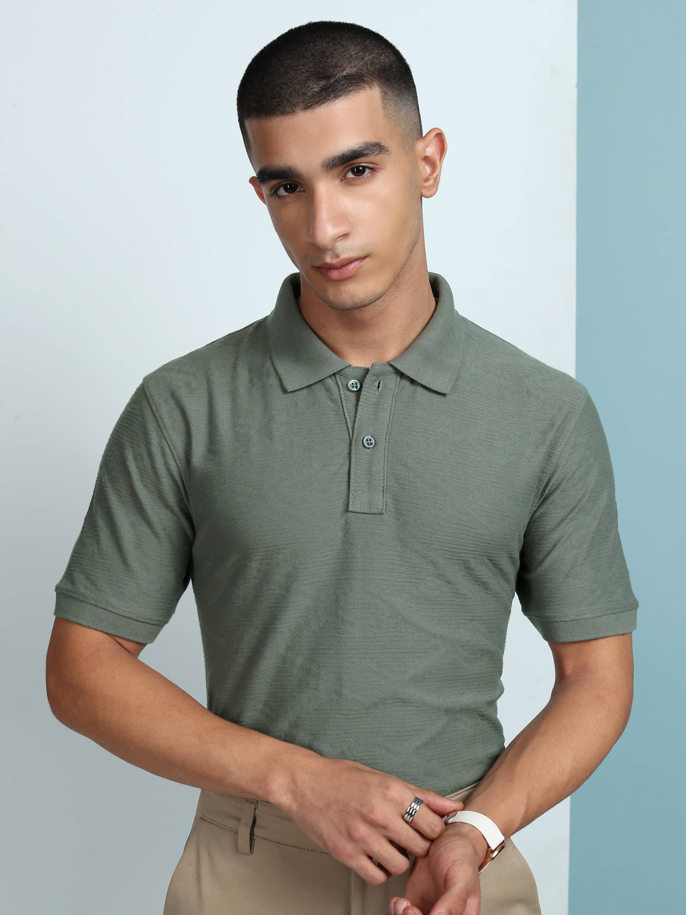Highlander Men Cotton Blend Slim Fit Solid Polo T Shirt ( Olive ) Highlander Men Cotton Blend Slim Fit Solid Polo T Shirt ( Olive )