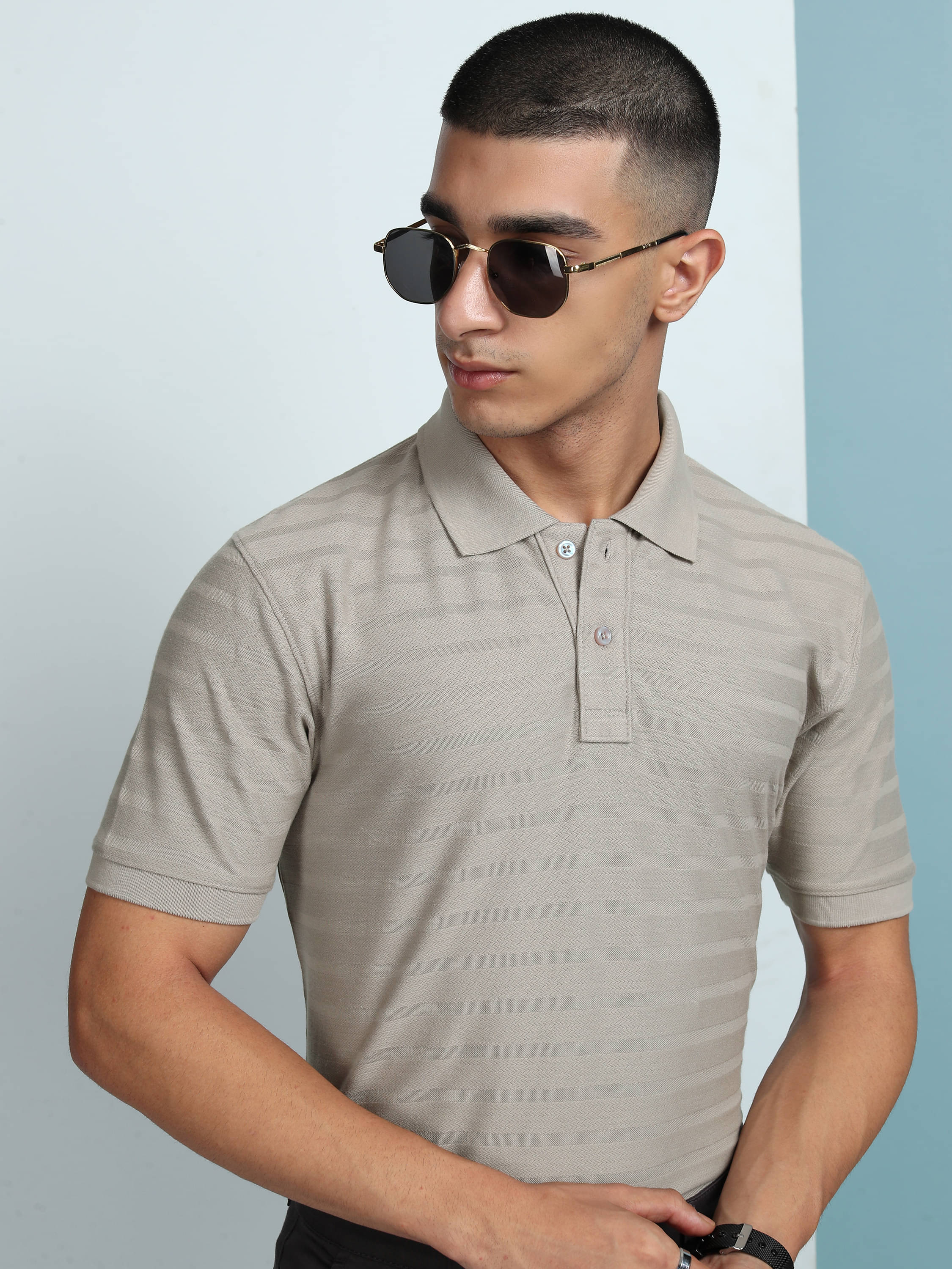 Highlander Men Cotton Blend Slim Fit Striped Polo T Shirt ( Grey ) Highlander Men Cotton Blend Slim Fit Striped Polo T Shirt ( Grey )