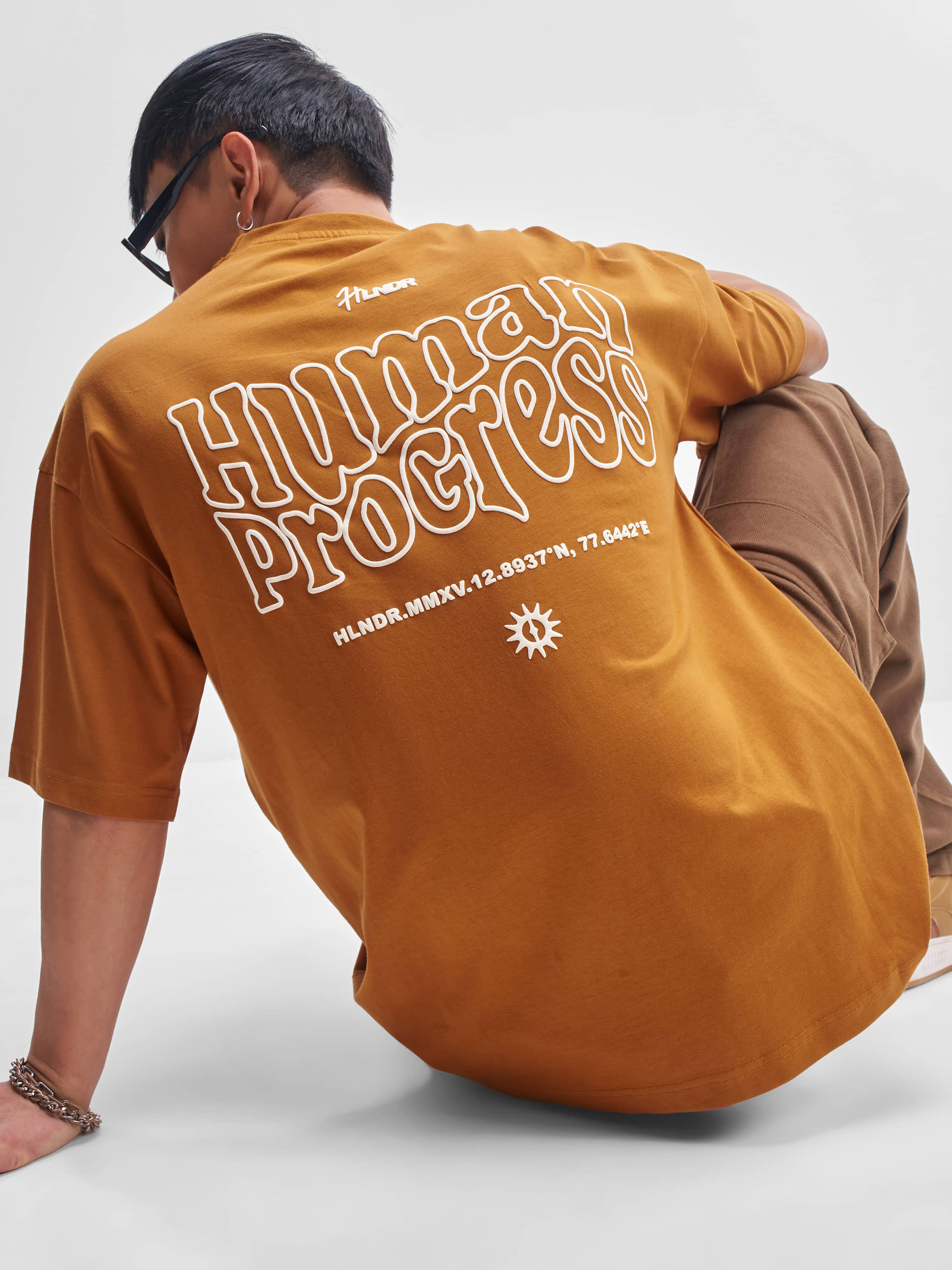 Highlander Men Cotton Oversized Fit Printed T-Shirt ( Rust )