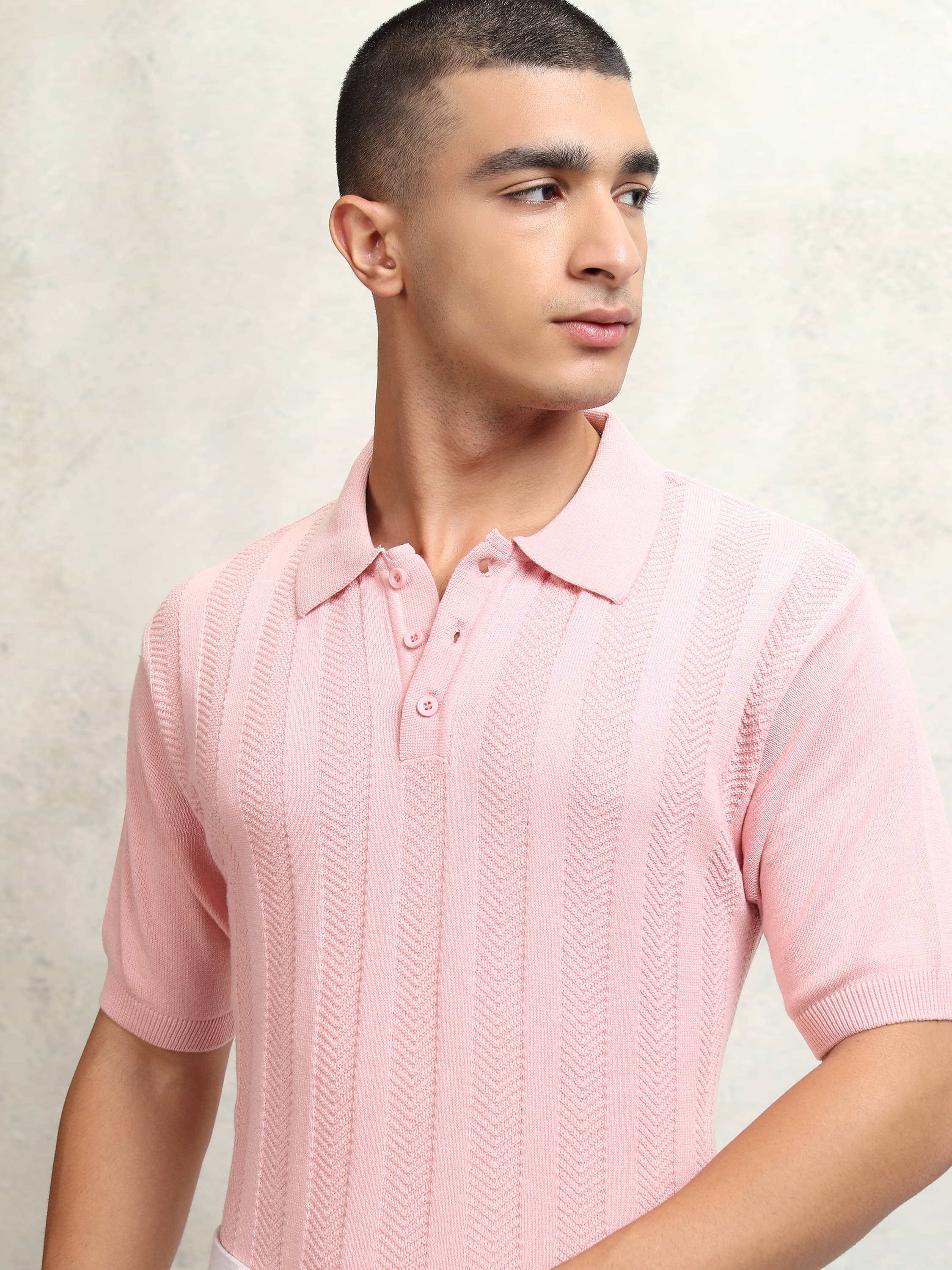     			Highlander Men Cotton Relaxed Fit Self Design Polo T Shirt ( Pink )
