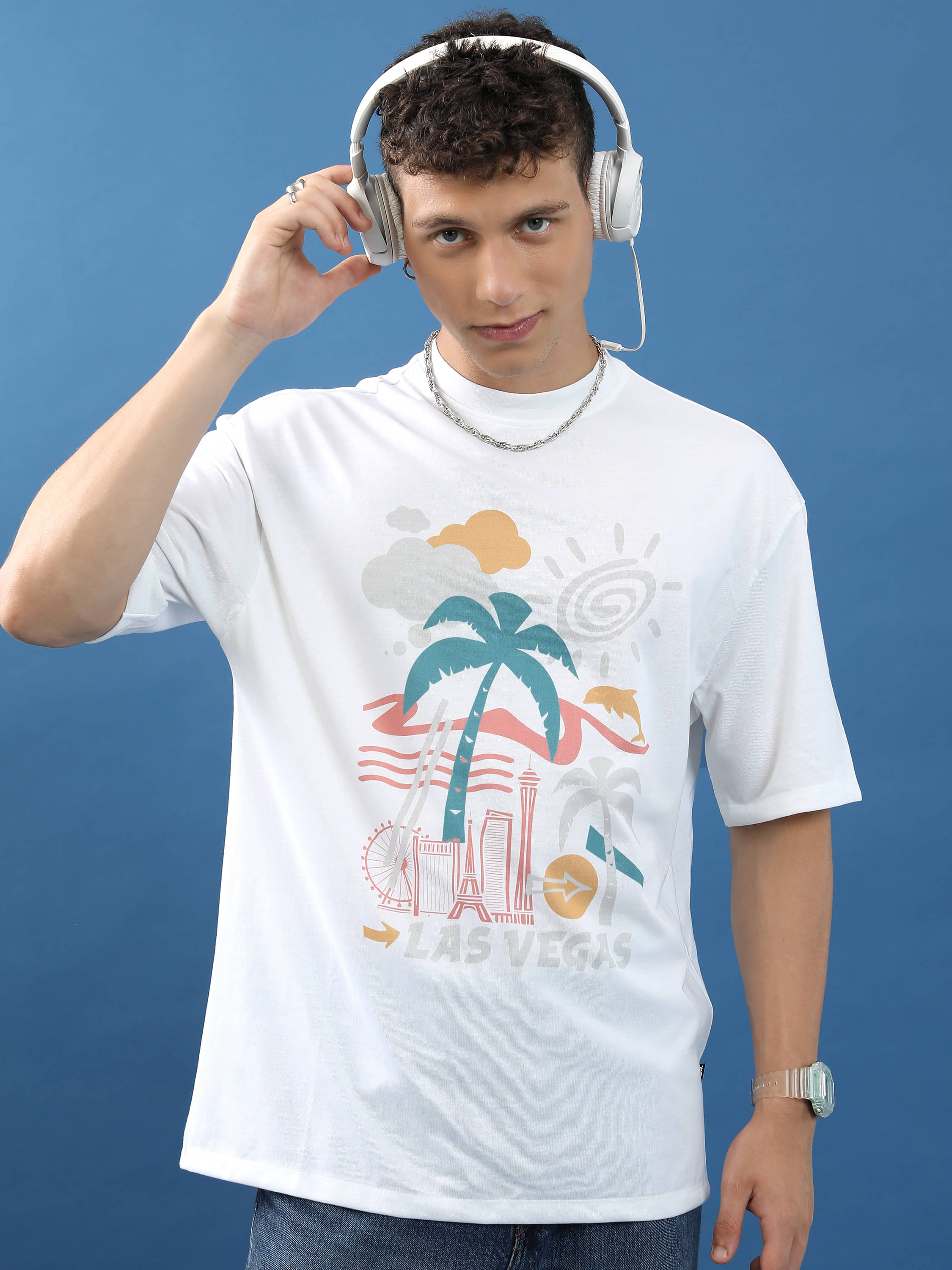     			Highlander Men Polyester Oversized Fit Printed T-Shirt ( White )