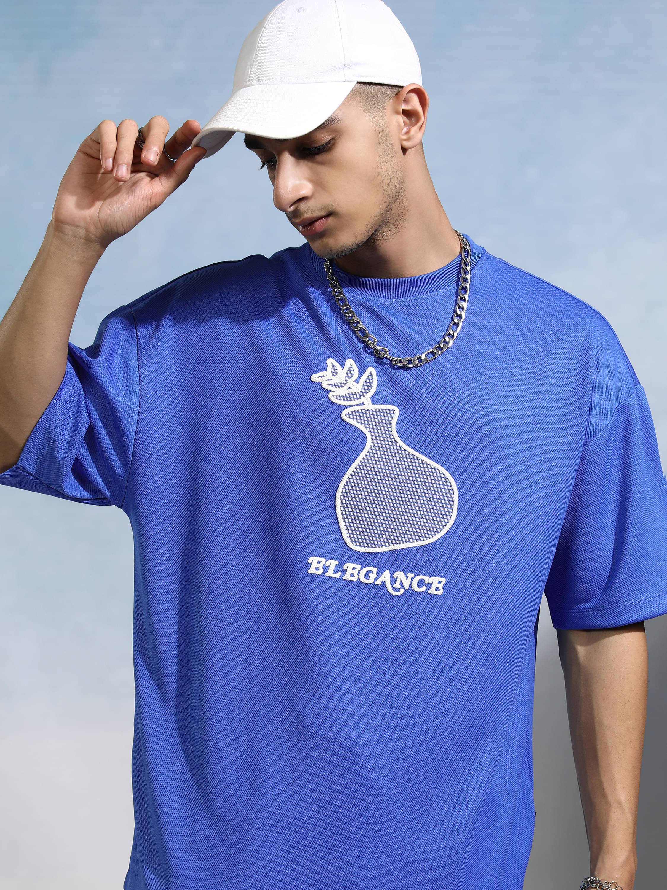     			Highlander Men Polyester Oversized Fit Self Design T-Shirt ( Blue )