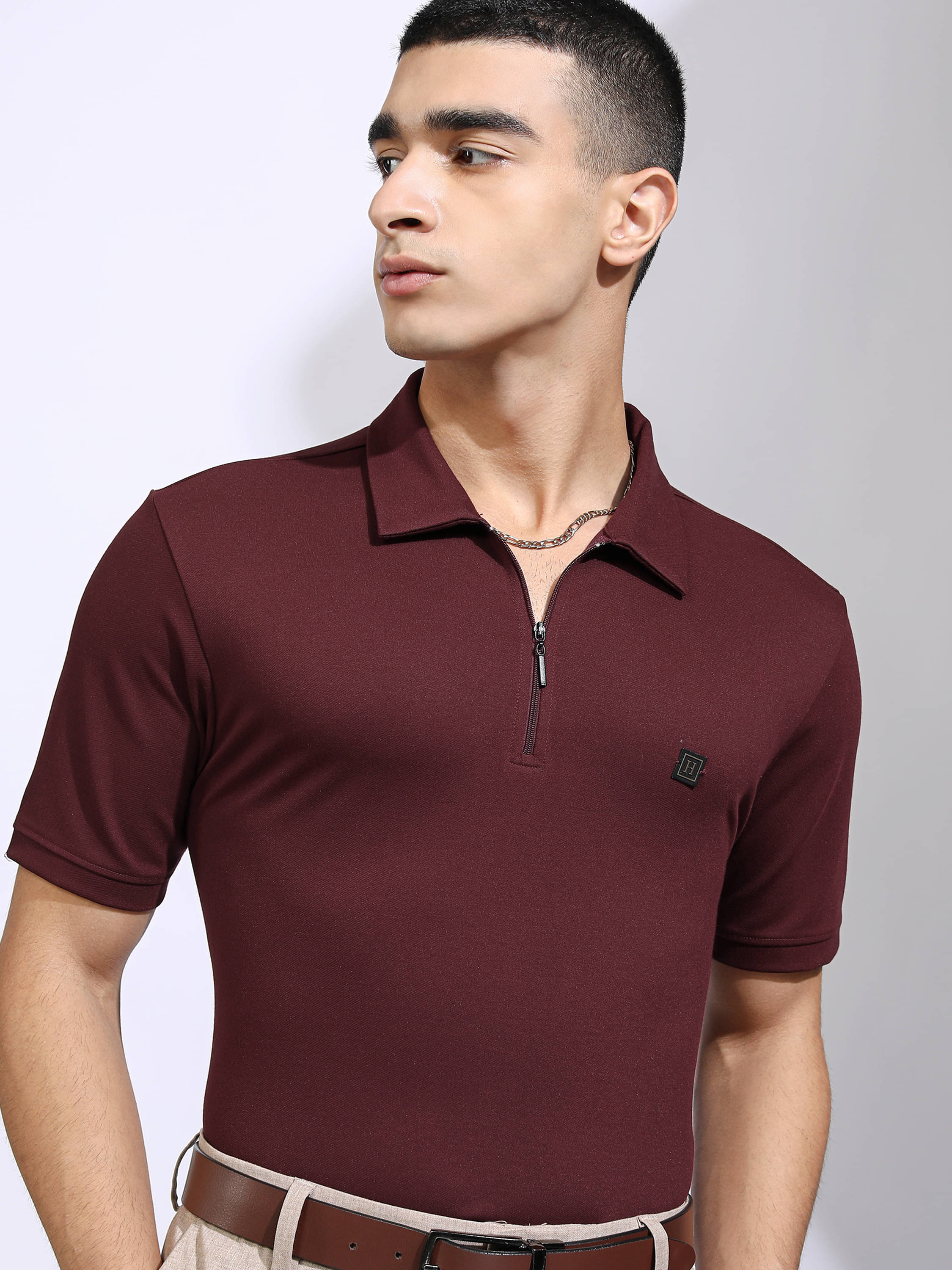     			Highlander Men Polyester Regular Fit Solid Polo T Shirt ( Maroon )