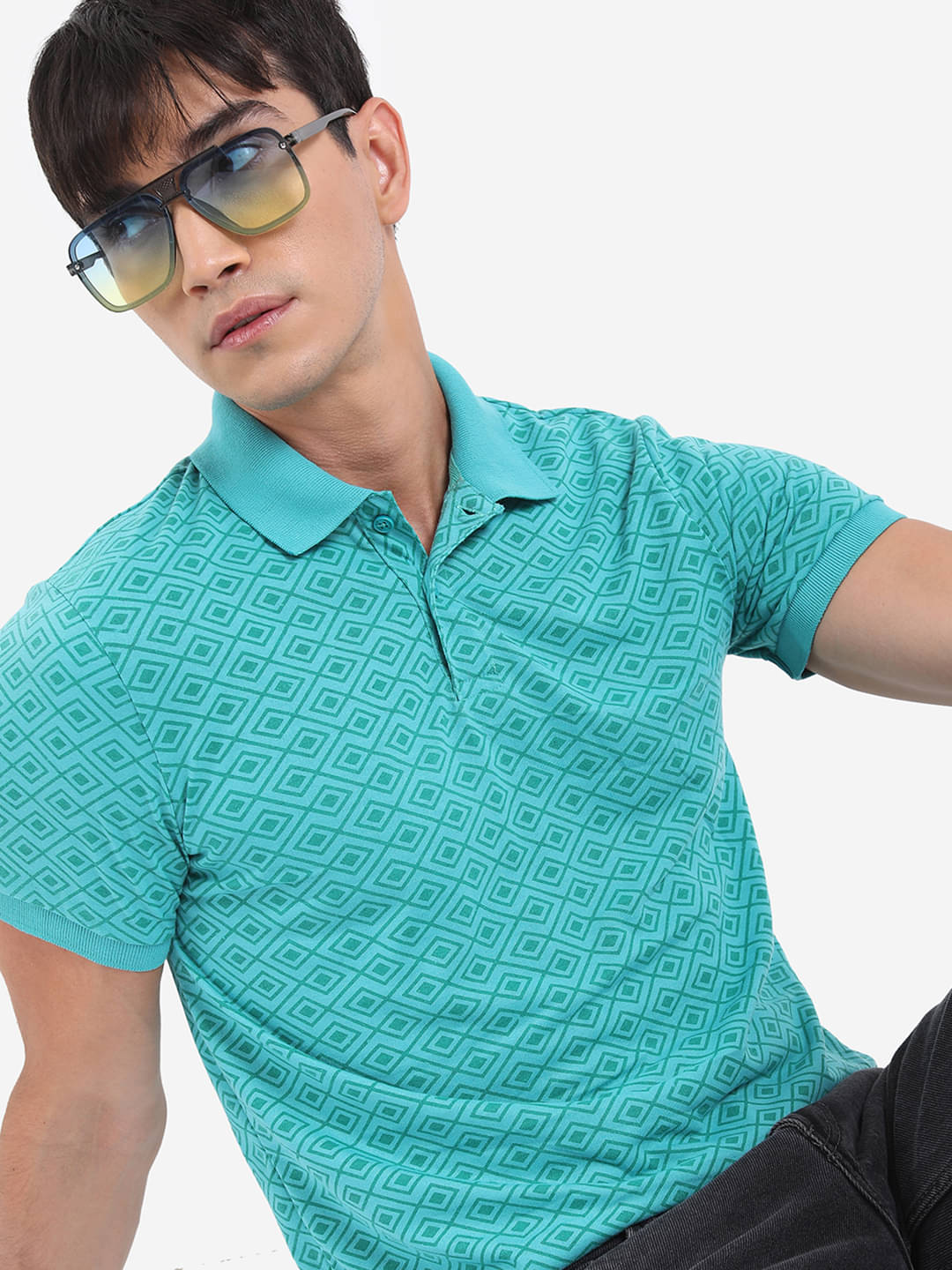     			Highlander Men Polyester Regular Fit Printed Polo T Shirt ( Sea Green )