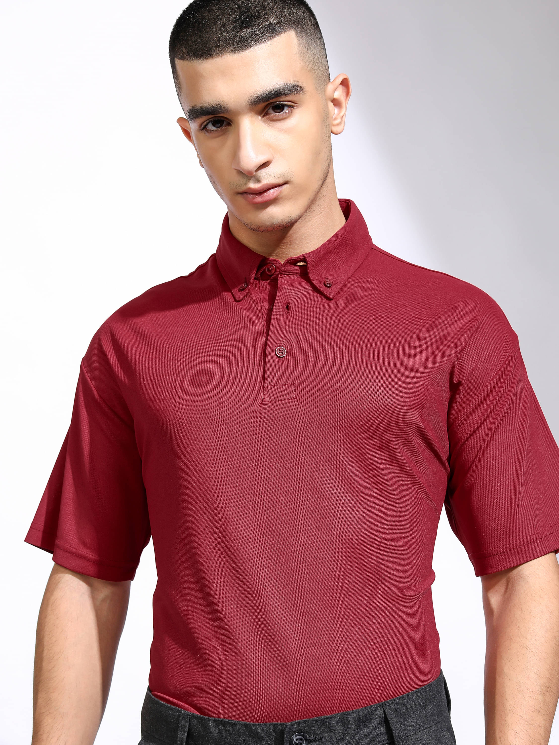     			Highlander Men Polyester Relaxed Fit Solid Polo T Shirt ( Maroon )