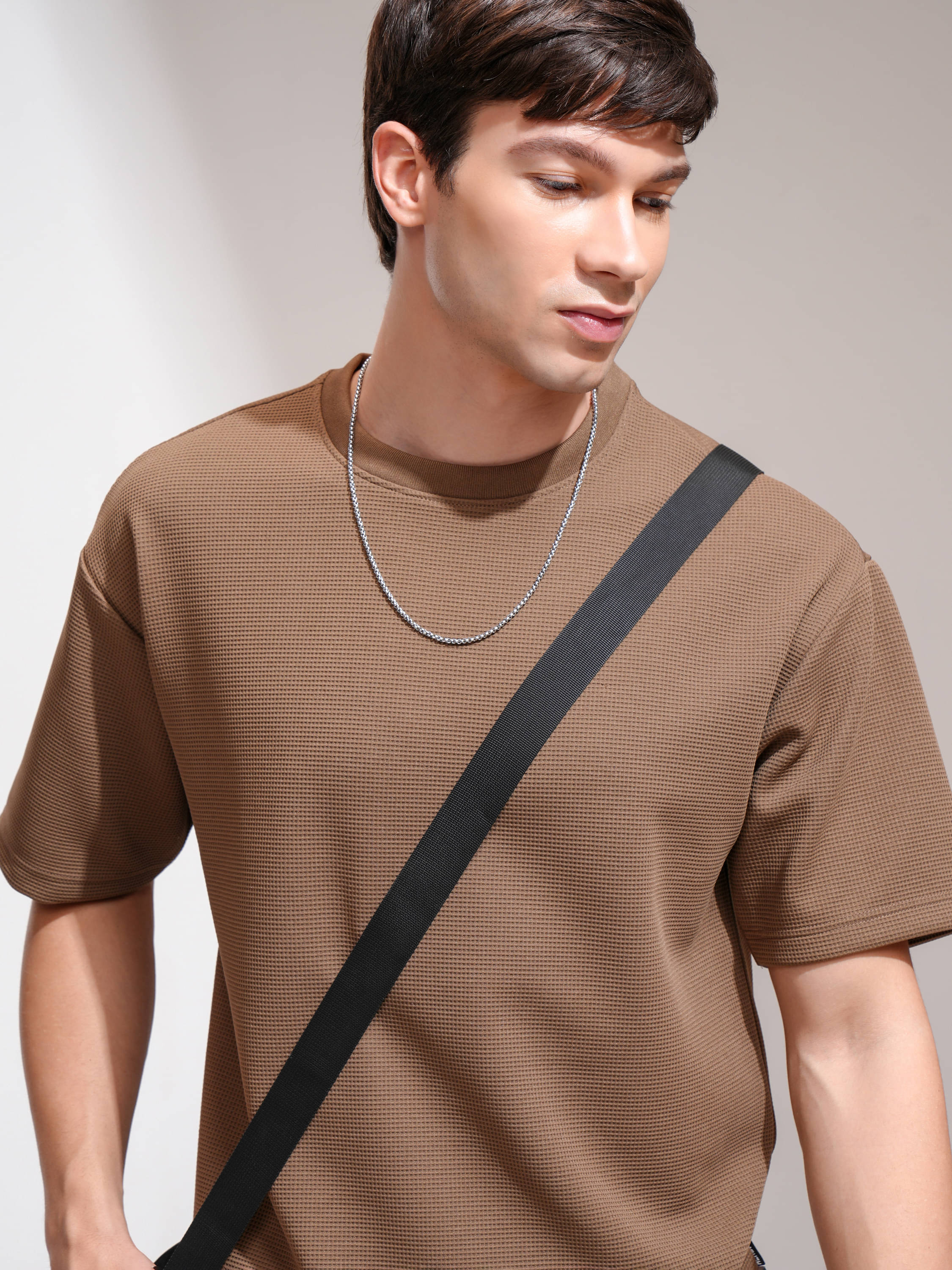     			Highlander Men Polyester Relaxed Fit Self Design T-Shirt ( Brown )