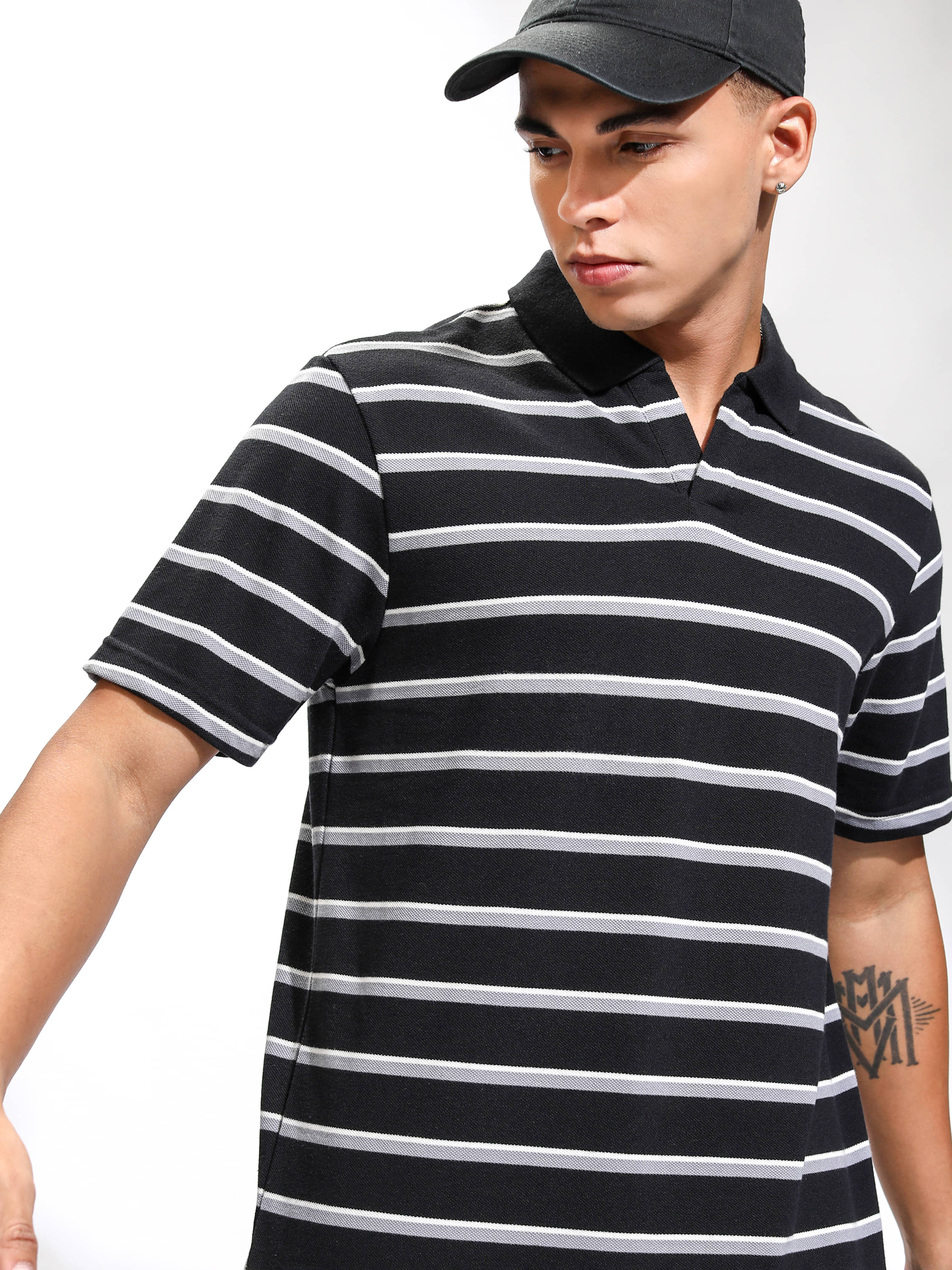     			Highlander Men Polyester Relaxed Fit Striped Polo T Shirt ( Black )