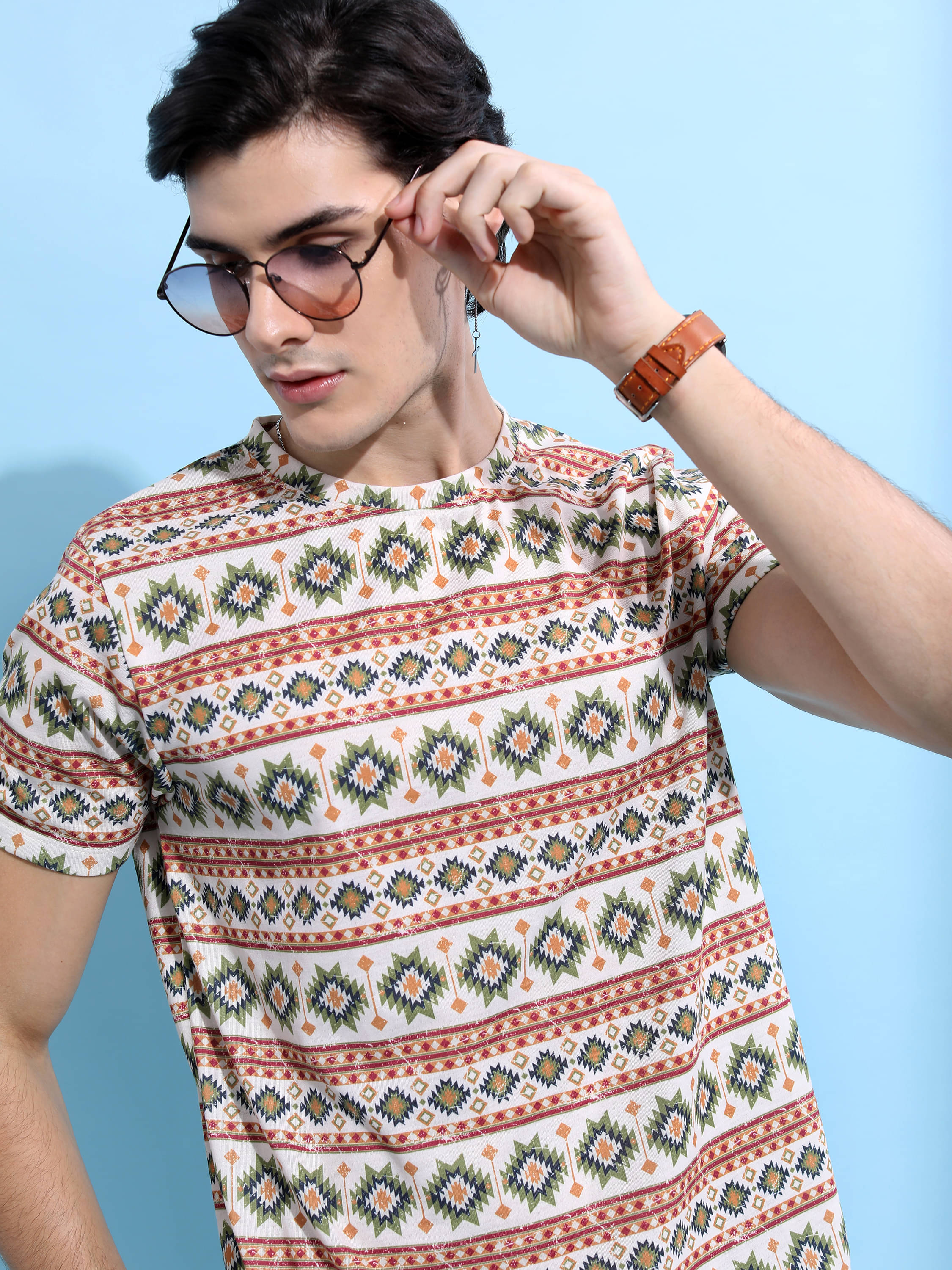     			Highlander Men Polyester Relaxed Fit Printed T-Shirt ( Beige )