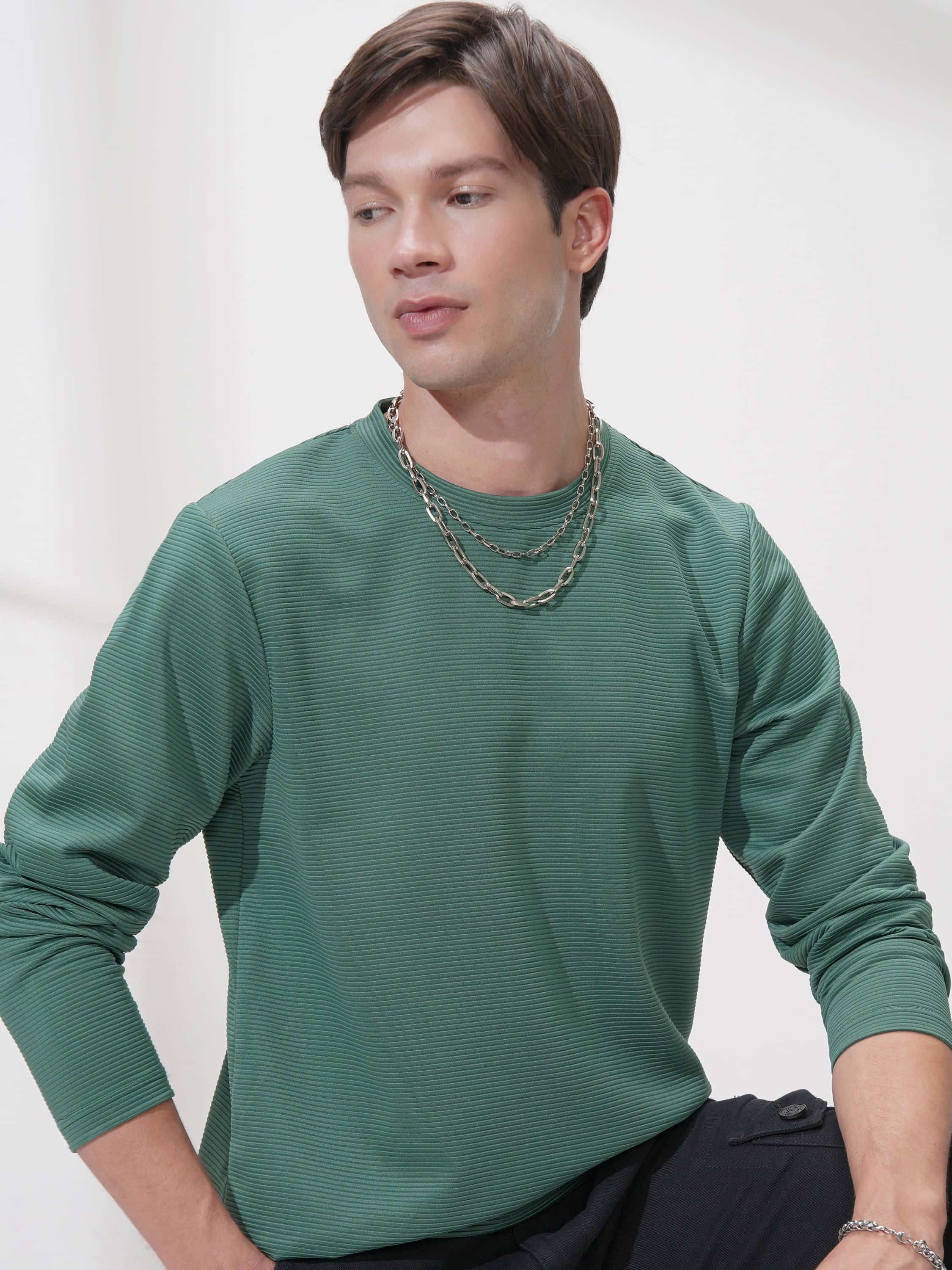     			Highlander Men Polyester Relaxed Fit Self Design T-Shirt ( Teal )