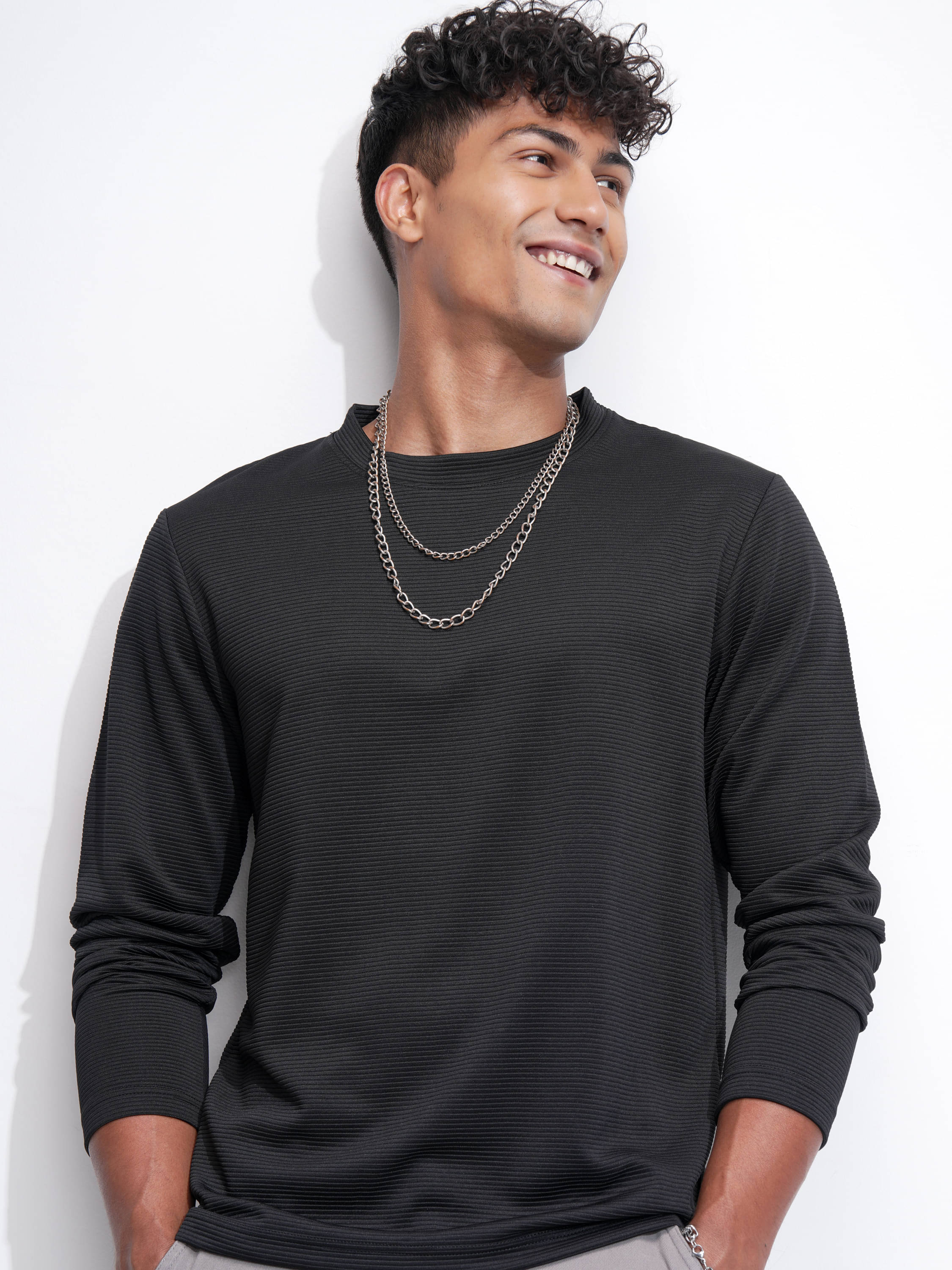     			Highlander Men Polyester Relaxed Fit Self Design T-Shirt ( Black )