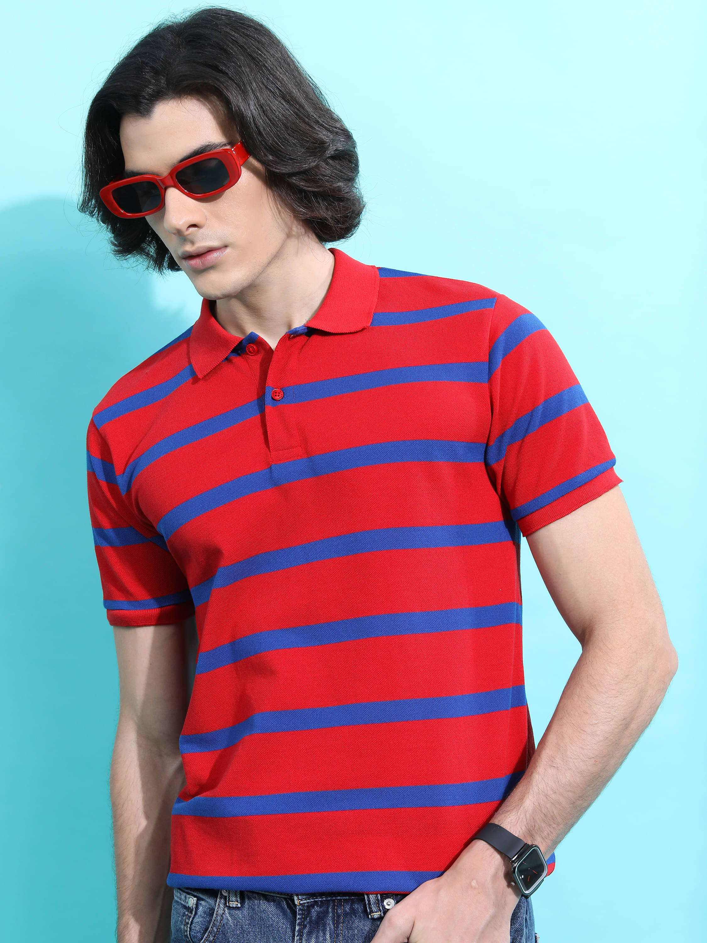     			Highlander Men Polyester Slim Fit Striped Polo T Shirt ( Multicolor )