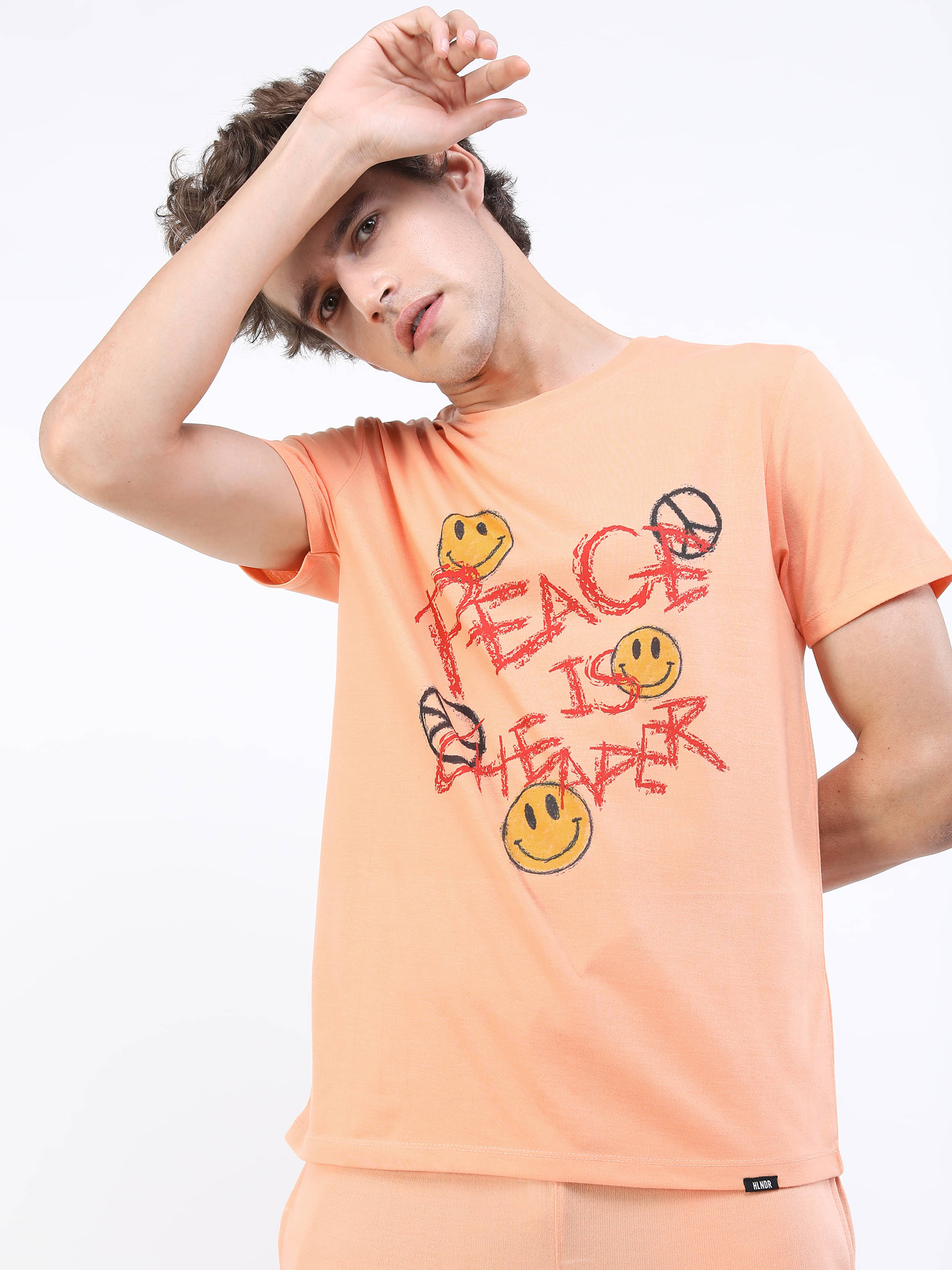     			Highlander Men Polyester Slim Fit Printed T-Shirt ( Peach )