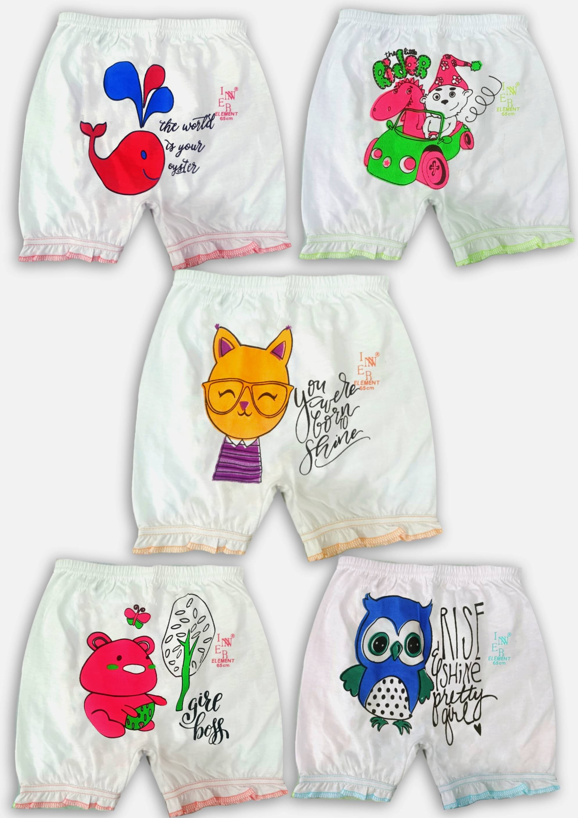     			Inner Element Pack of 5 Cotton Bloomers For Girls ( White )