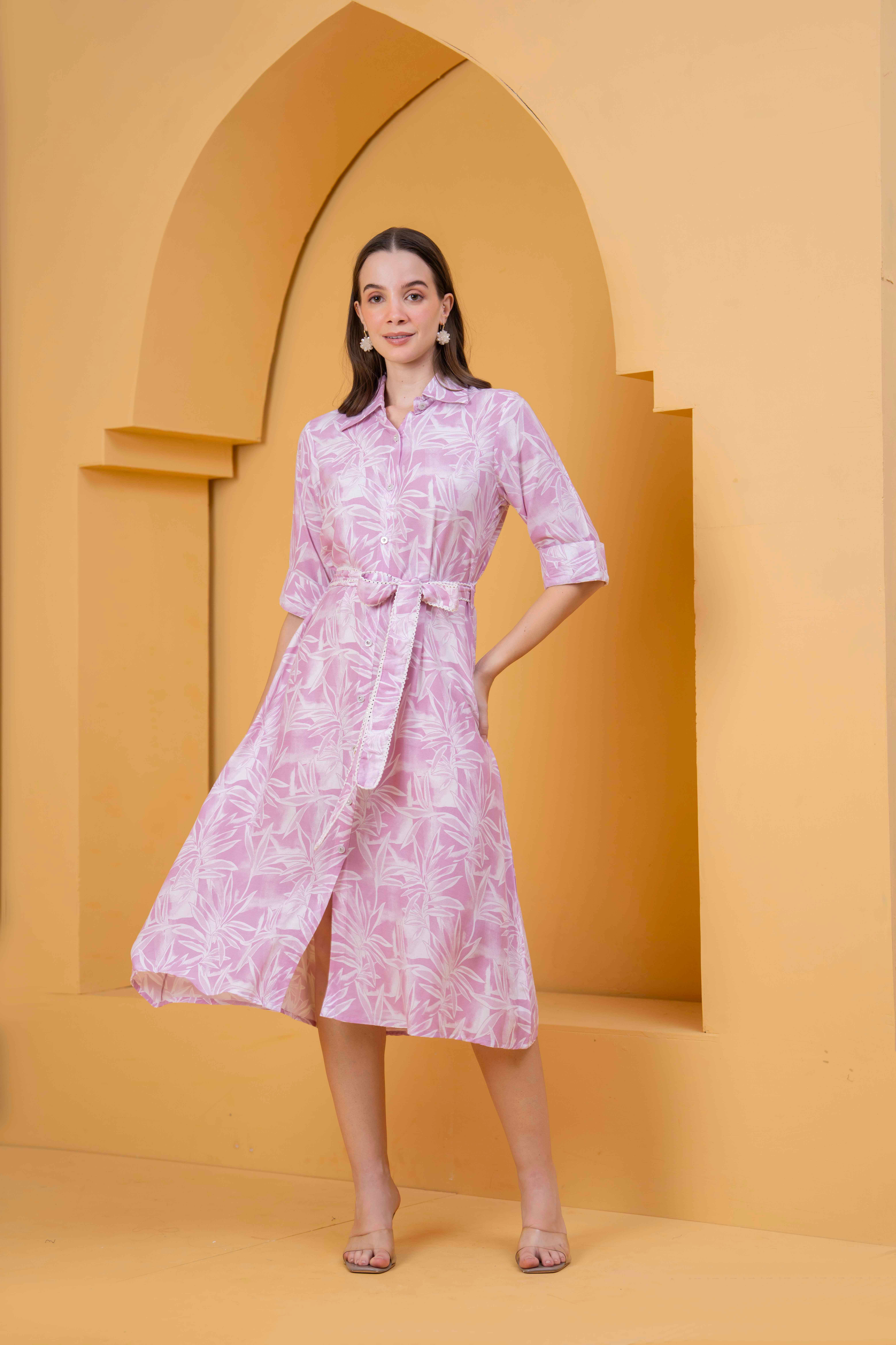 JC4U Women Rayon Printed Fit & Flare Dress ( Pink ) JC4U Women Rayon Printed Fit & Flare Dress ( Pink )