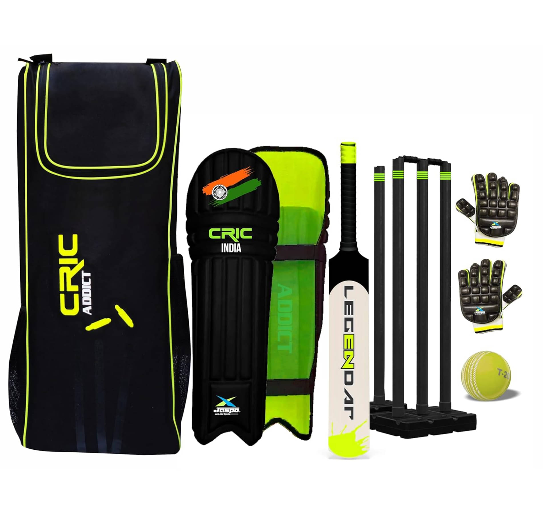 Jaspo CRIC Addict Plastic Cricket Bat Set Combo with Soft Cricket Ball for Kids Size-5 (Legender- 8 yrs to 12 yrs)     			Jaspo CRIC Addict Plastic Cricket Bat Set Combo with Soft Cricket Ball for Kids Size-5 (Legender- 8 yrs to 12 yrs)