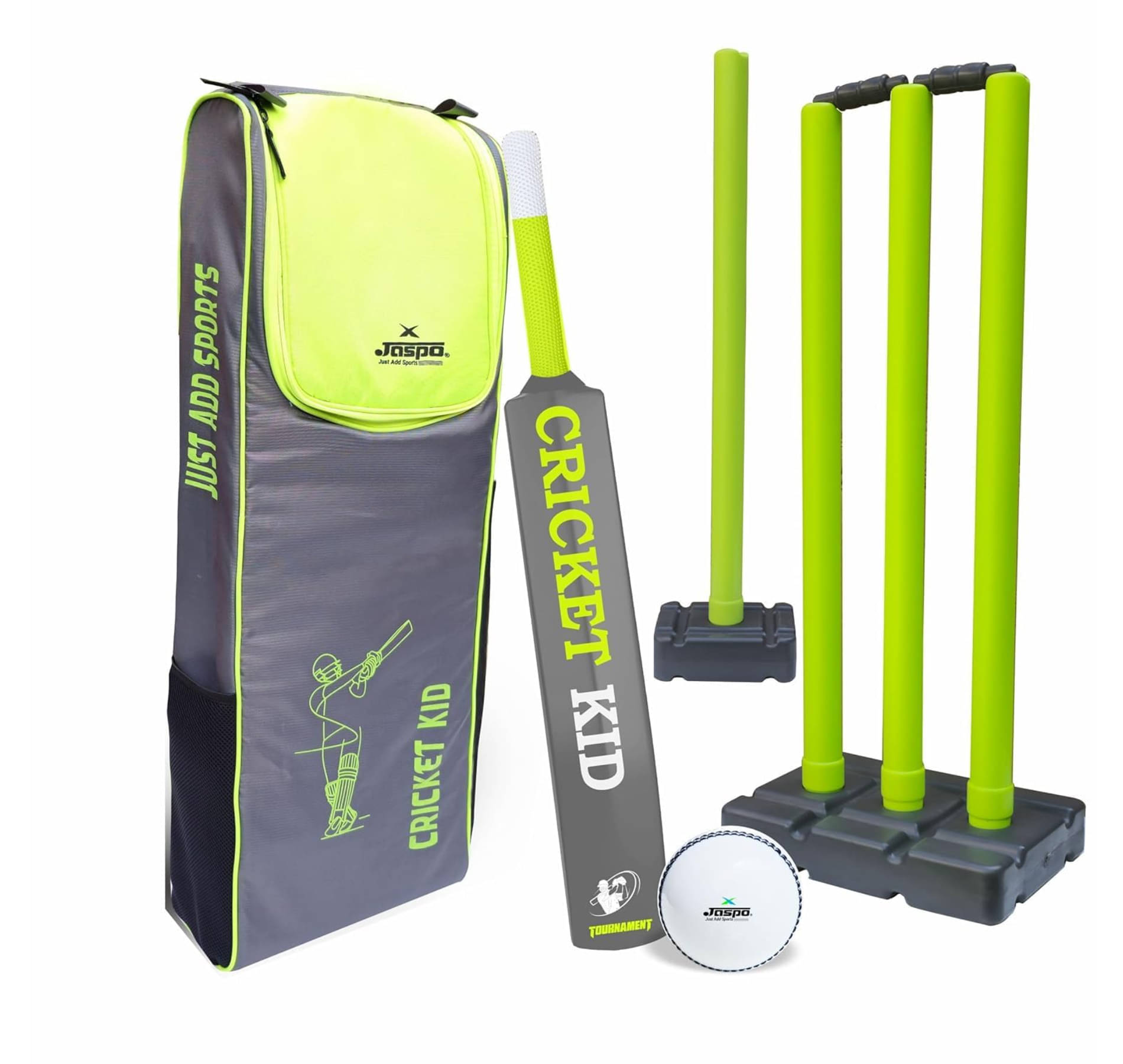     			Jaspo Cricket-Kid Complete Cricket Set for Kids Perfect Introduction to Cricket for Young Players,Plastic Bat for Practice Initial Training of Beginners Learners Size-5 (Age 7 to 12 yrs)