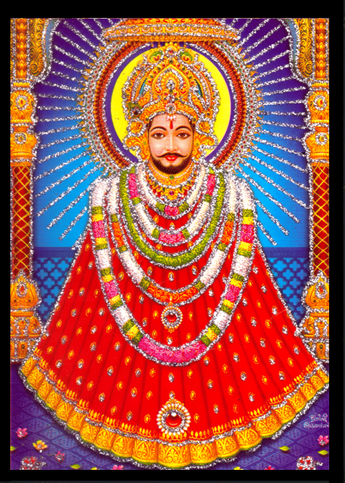     			KHATU SHYAM JI Sparkled Laminated Photo 7 (Width) x 5 (Length) inch on Wooden Base With Back Support Mount