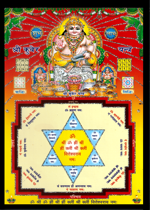     			KUBER YANTRA Sparkled Laminated Photo 5 (Width) x 7 (Length) inch on Wooden Base With Back Support Mount