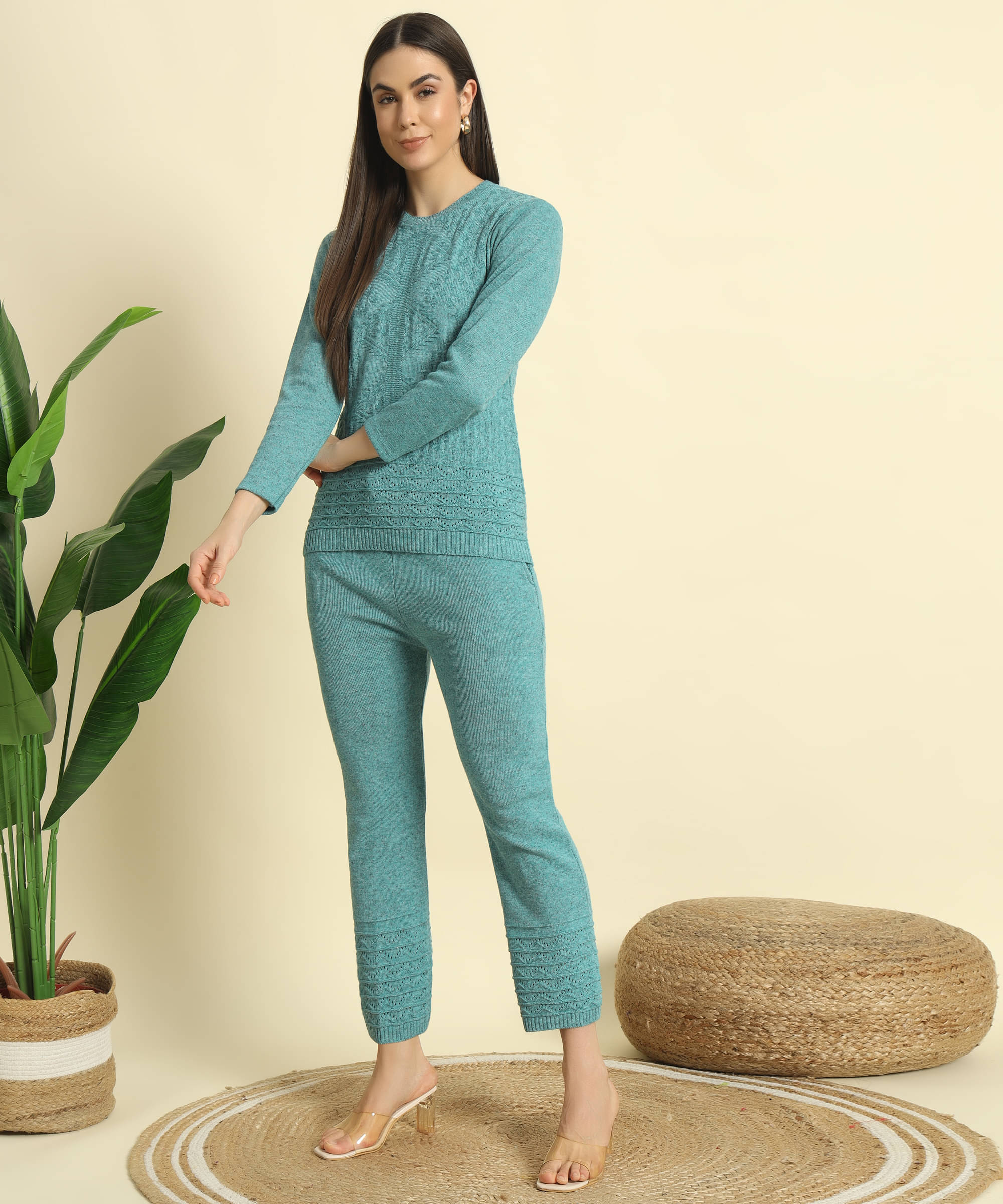     			Kilvested Women Solid Top With Palazzos Co-Ord Set ( Mint Green )