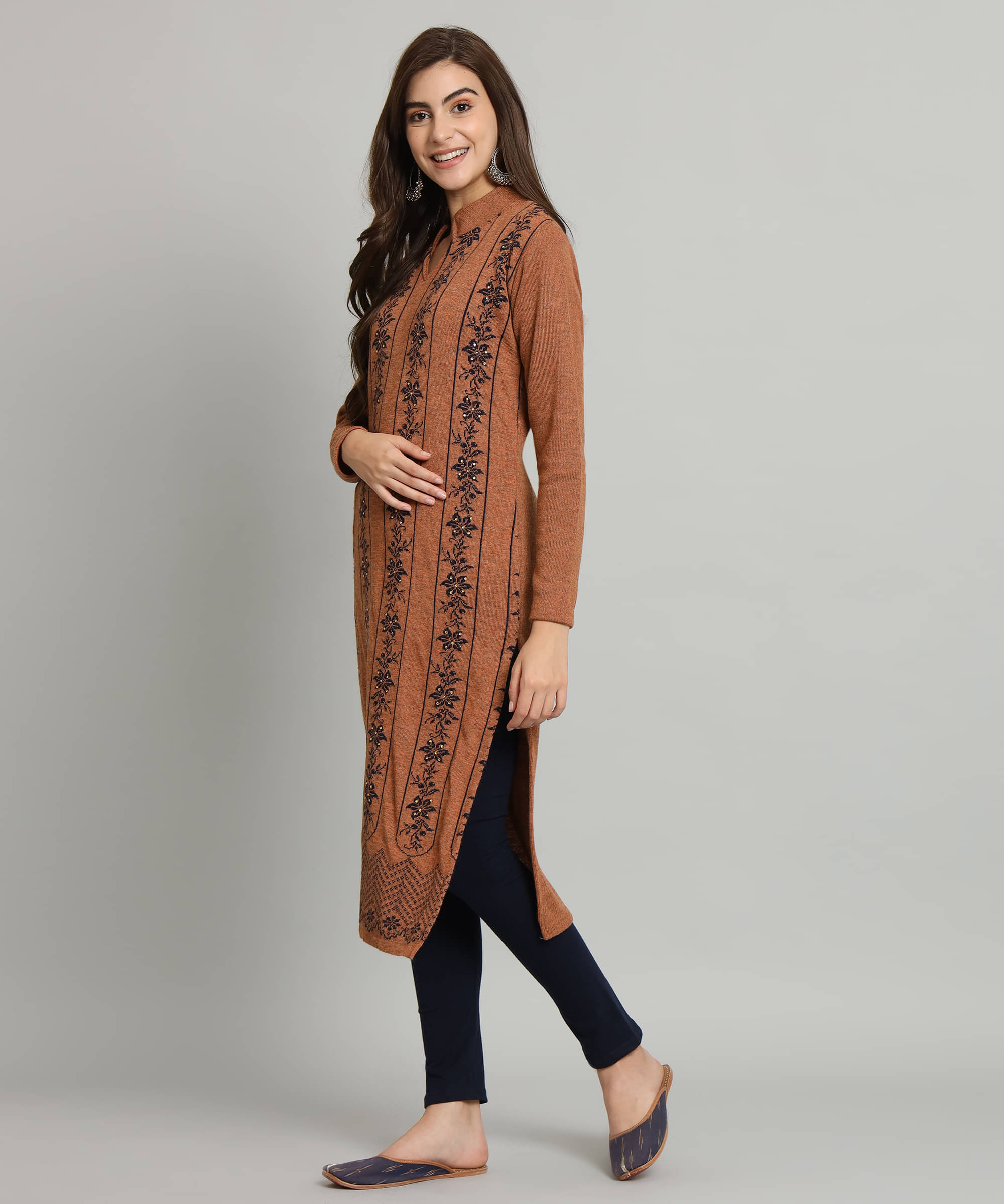     			Kilvested Women Woollen Self Design Straight Kurti ( Brown )