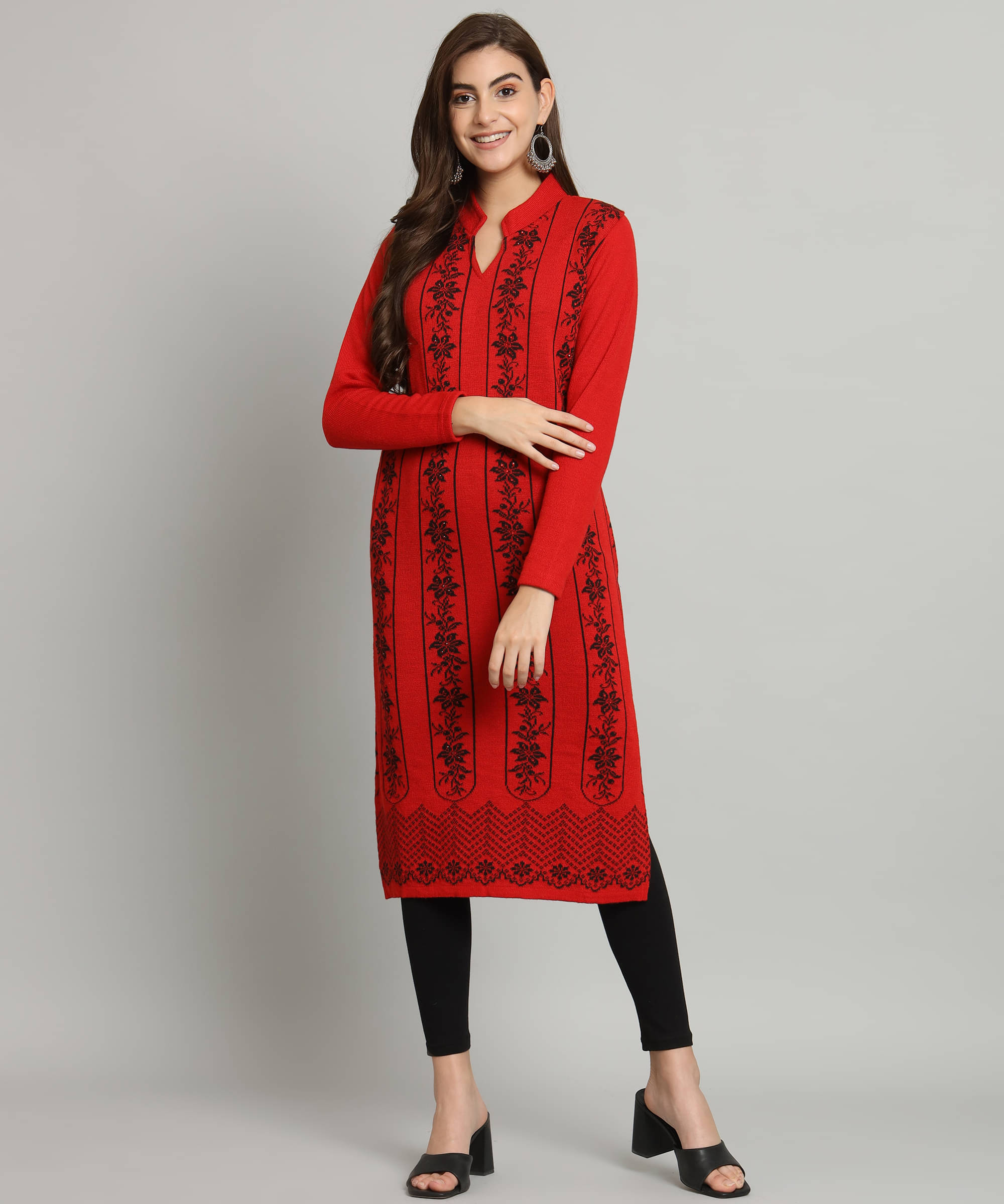     			Kilvested Women Woollen Self Design Straight Kurti ( Red )