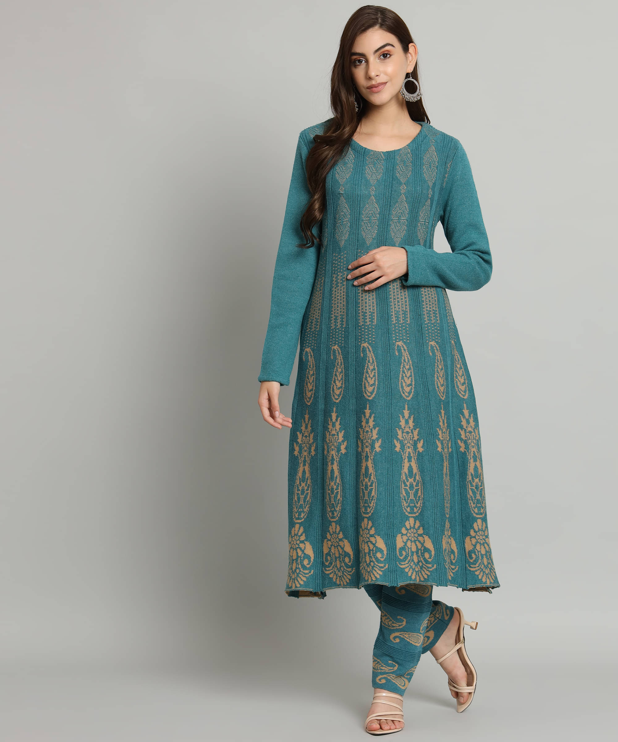Kilvested Women Woollen Self Design Frock Style Kurti With Palazzo ( Mint Green ) Kilvested Women Woollen Self Design Frock Style Kurti With Palazzo ( Mint Green )