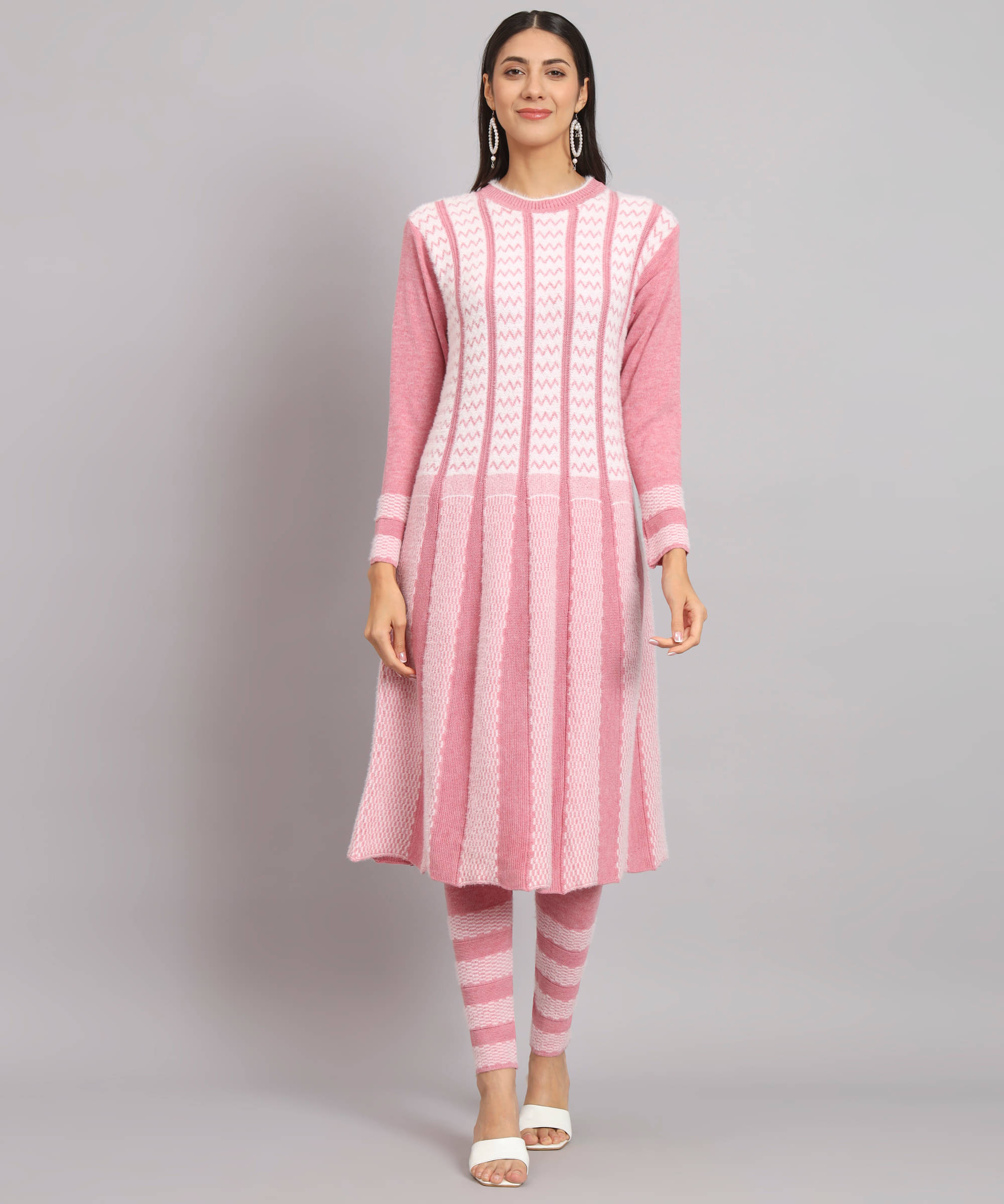 Kilvested Women Woollen Self Design Frock Style Kurti With Palazzo ( Pink ) Kilvested Women Woollen Self Design Frock Style Kurti With Palazzo ( Pink )