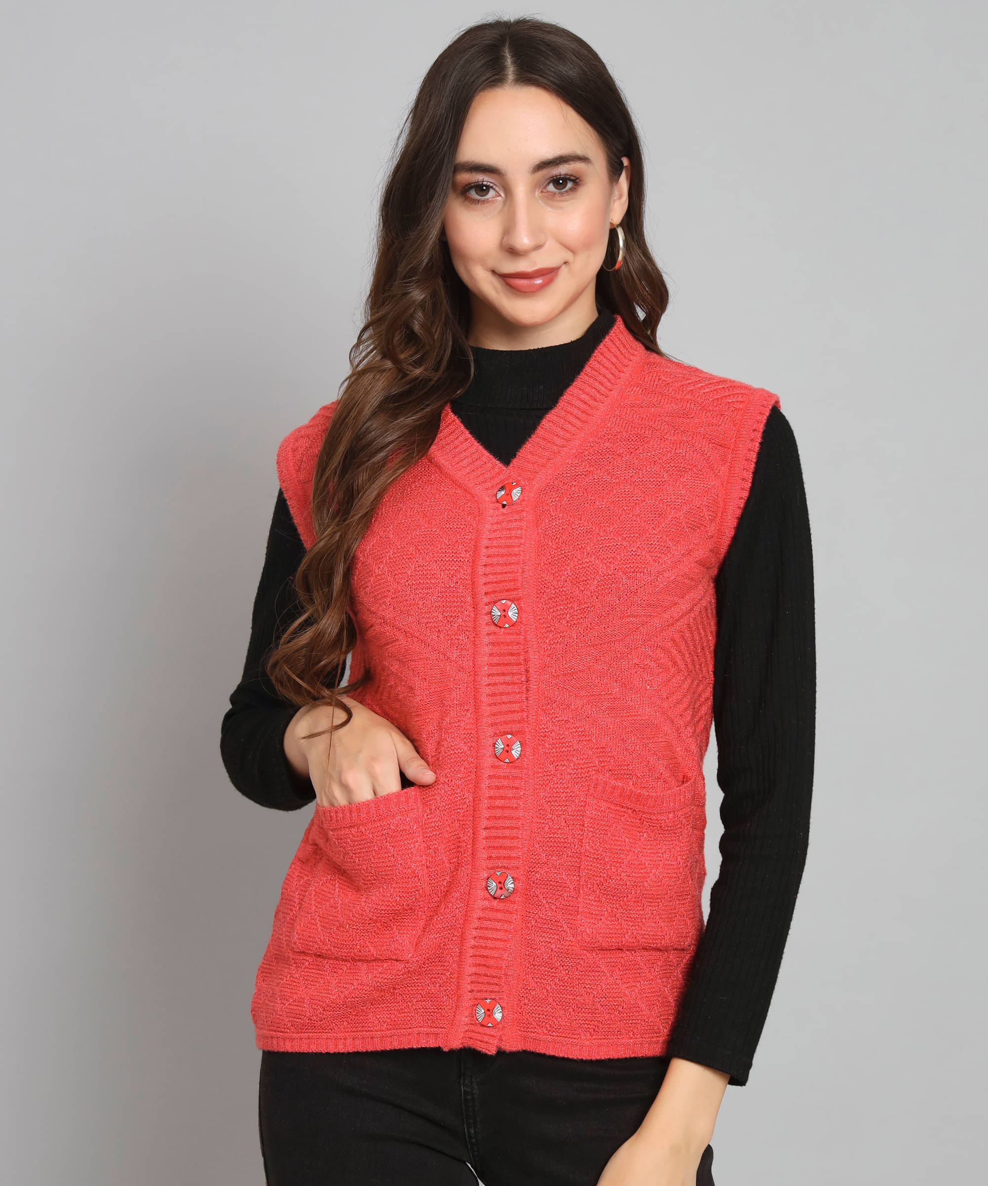     			Kilvested Woollen V Neck Women's Buttoned Cardigans - Orange ( Pack of 1 )