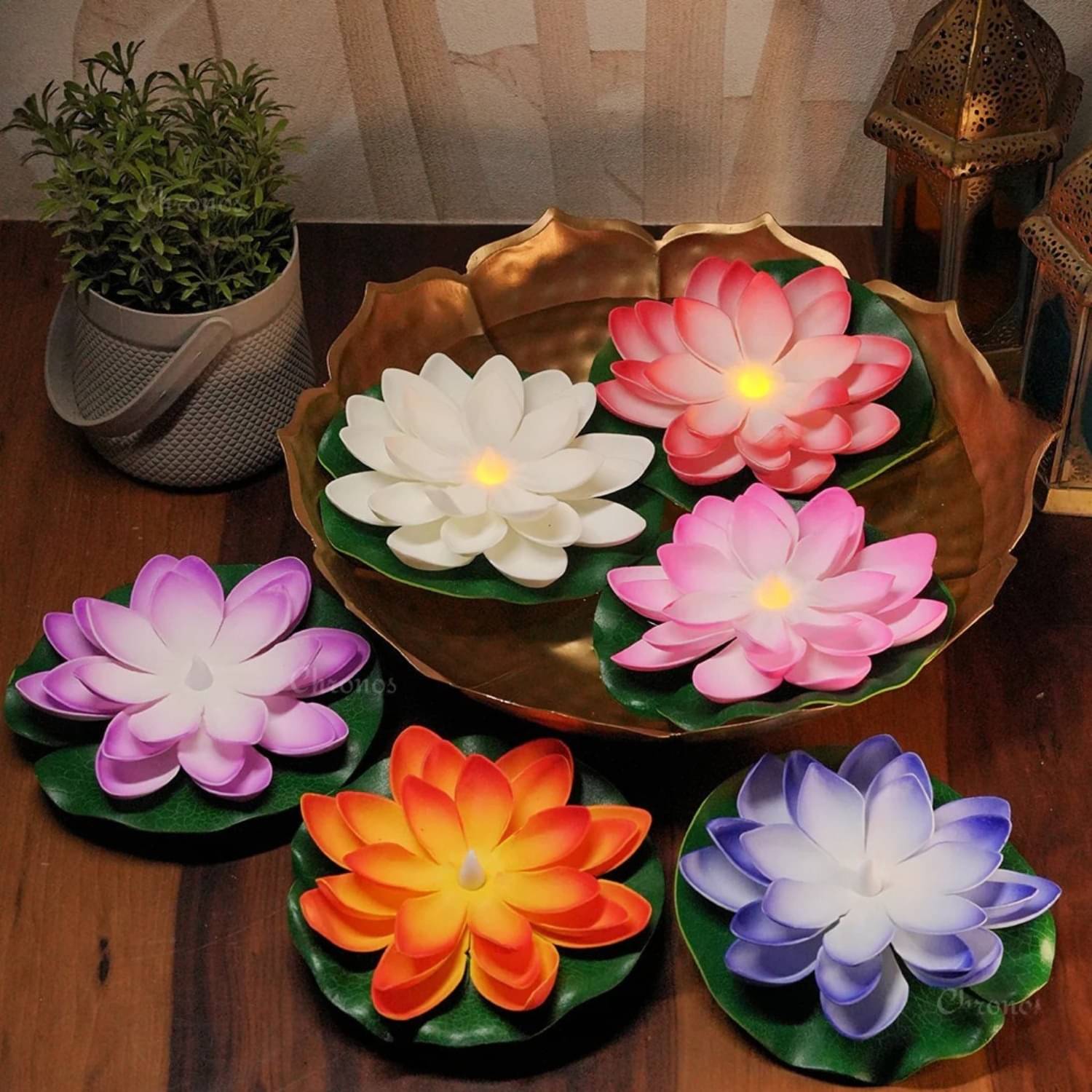     			LOOTWAGON Water Floating smokeless Candle and Lotus Flowers Sensor LED Tea Light Multi Colour  Tea Candles for for Pool, Pond, Glass Bowl, Diwali