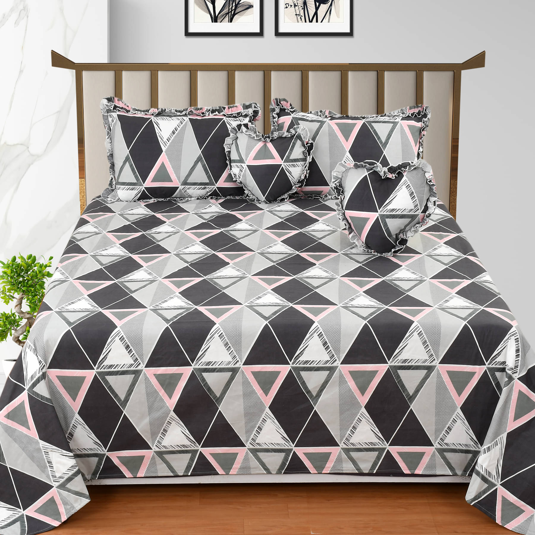     			Luxmi Cotton Fabrics Poly Cotton 1 Double Bedsheet with 2 Pillow Covers ( Multicolor )