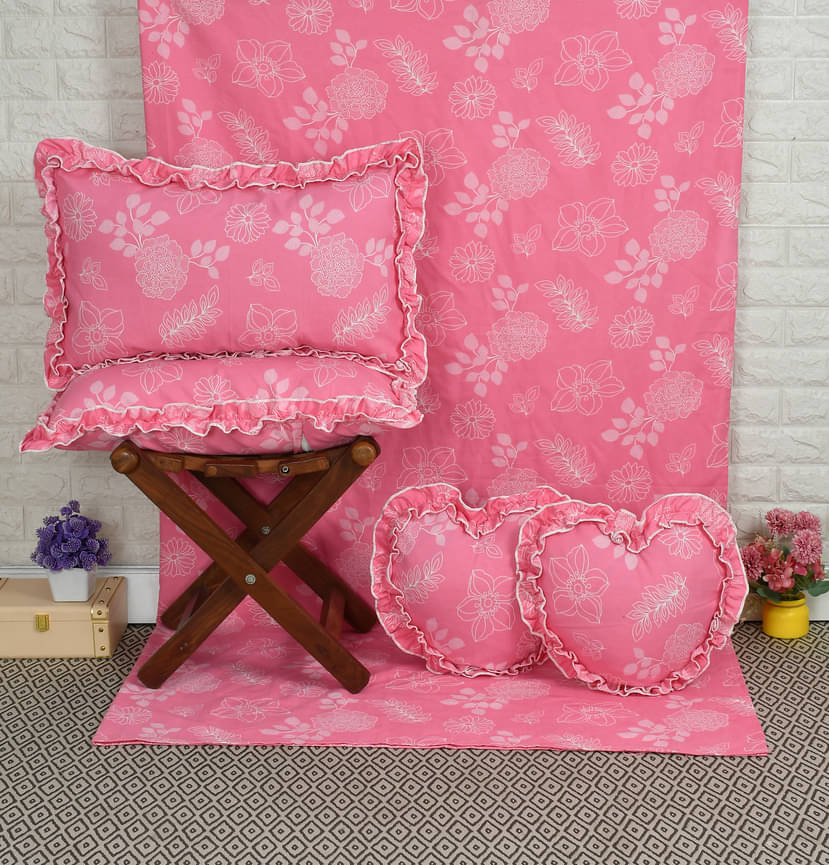     			Luxmi Cotton Fabrics Poly Cotton 1 Double Bedsheet with 2 Pillow Covers ( Pink )
