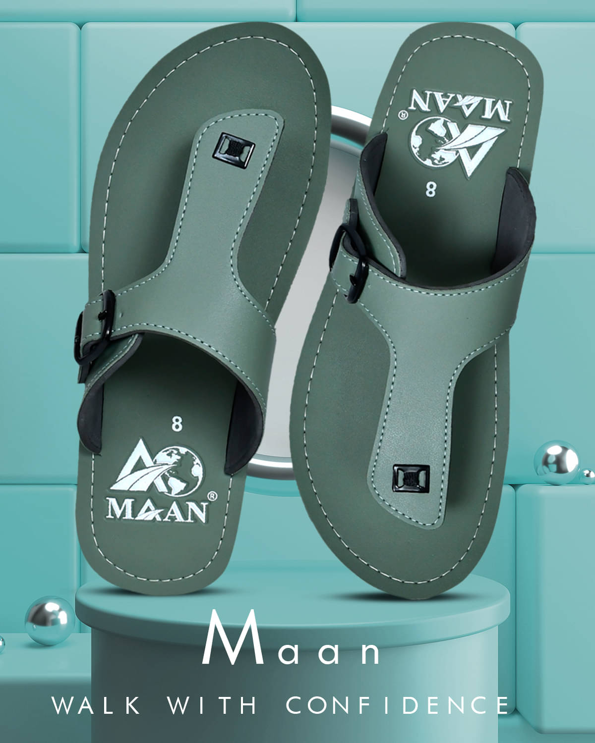     			MAAN Sea Green Men's Thong Flip Flop