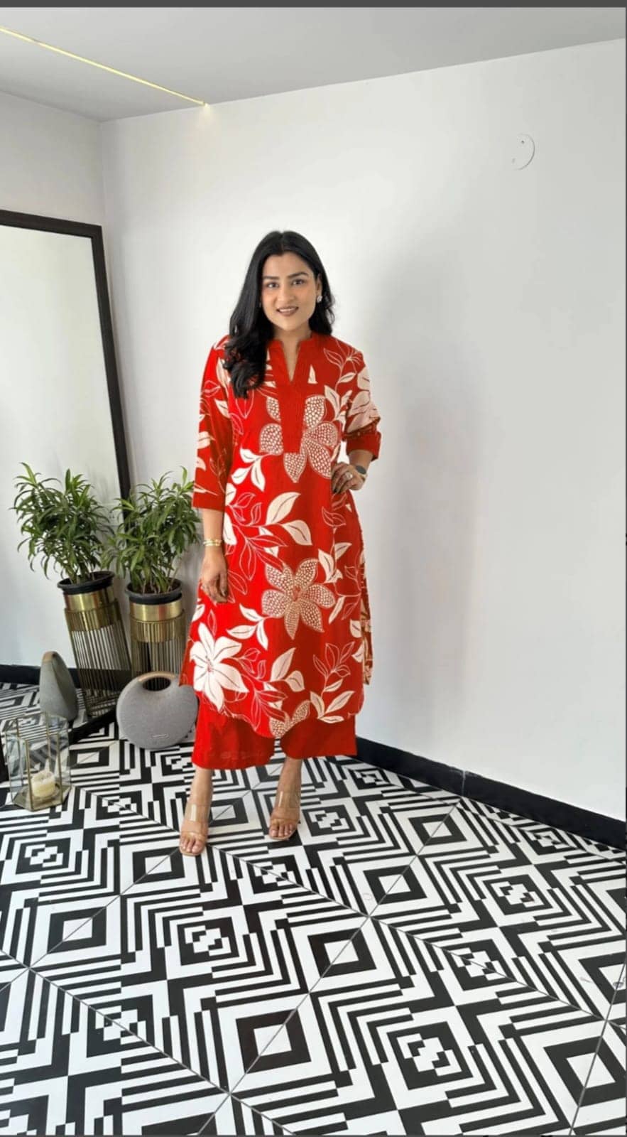 Mahek Fashion Women Printed Top With Palazzos Co-Ord Set ( Red )