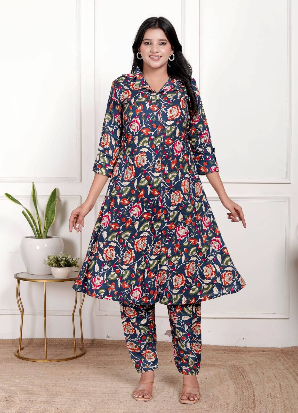 Manu Fashion Women Rayon Printed A-line Kurti With Pants ( Blue ) Manu Fashion Women Rayon Printed A-line Kurti With Pants ( Blue )