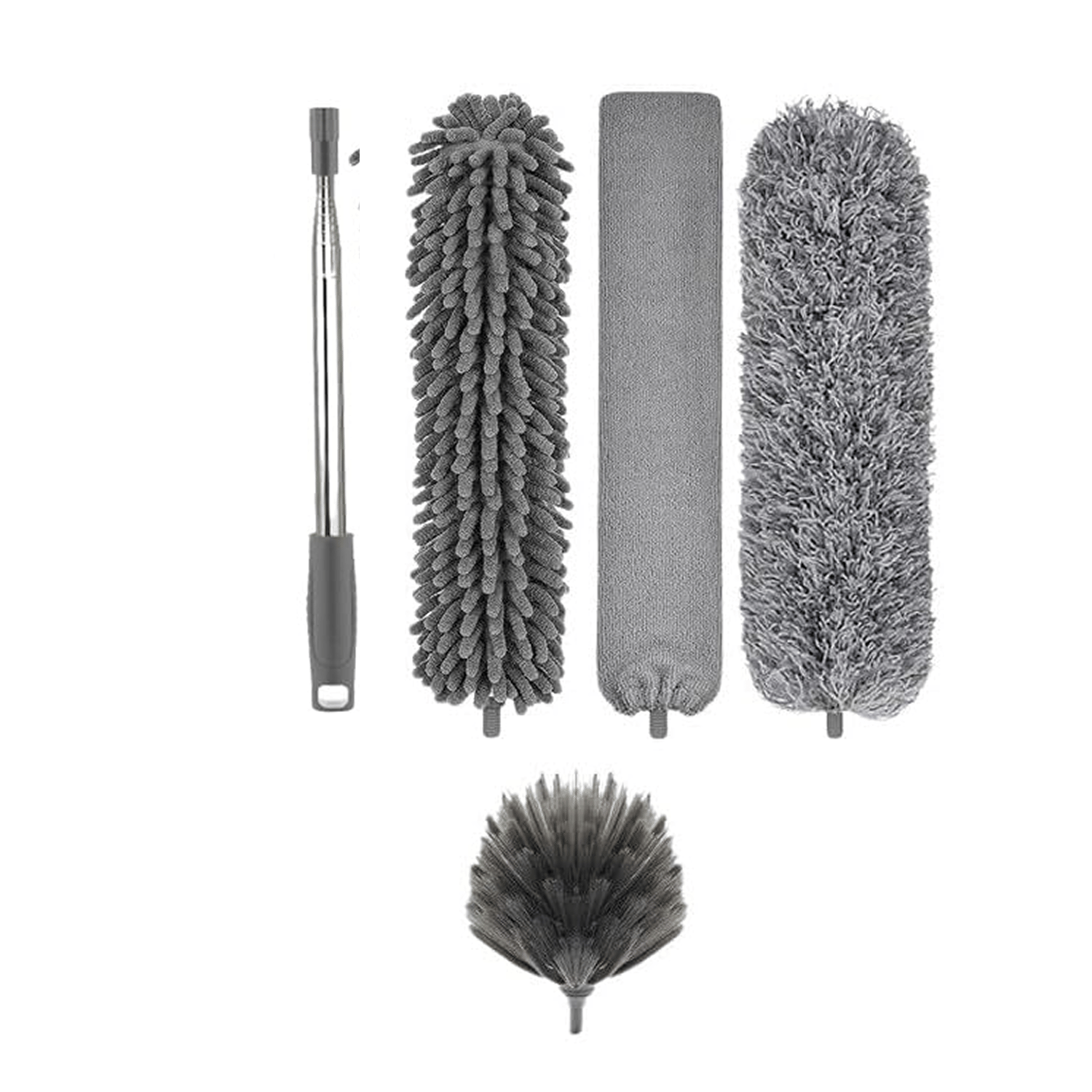     			Microfiber Dusters for Cleaning - 5 in 1 Feather Duster Washable Extendable with Stainless Steel Extension Pole, Bendable Kit Ceiling Fan/Furniture/Cars
