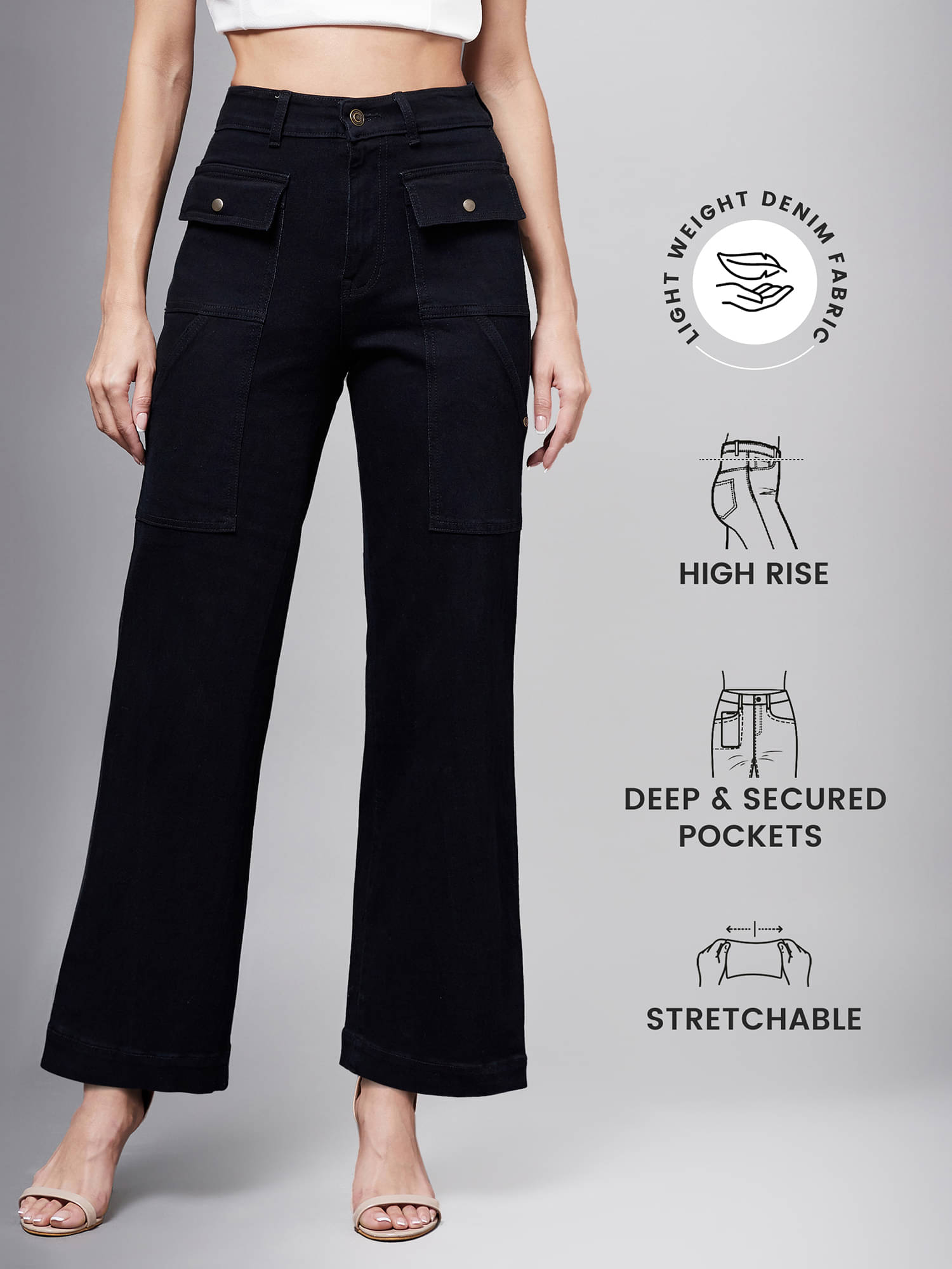     			Miss Chase Women's Flared High-Rise Jeans ( Black )