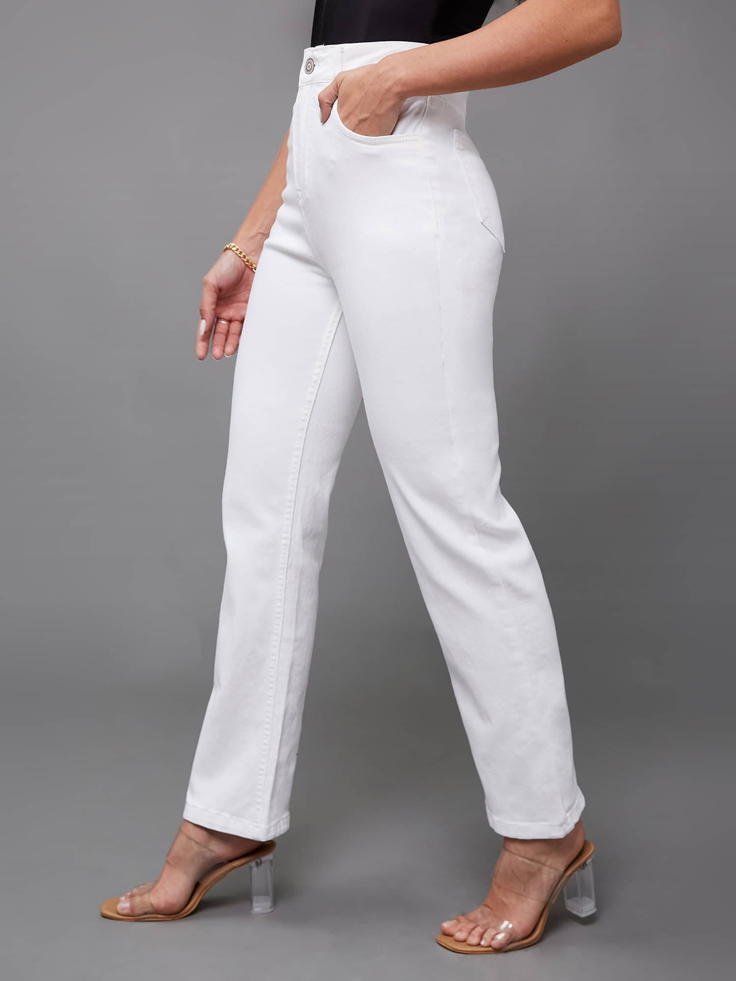     			Miss Chase Women's Straight Fit High-Rise Jeans ( White )