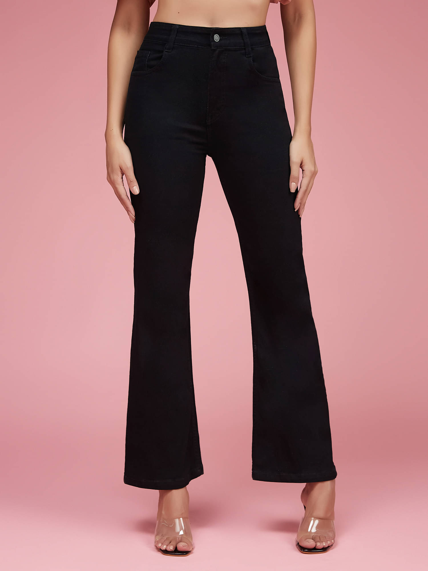     			Miss Chase Women's Wide Leg High-Rise Jeans ( Black )